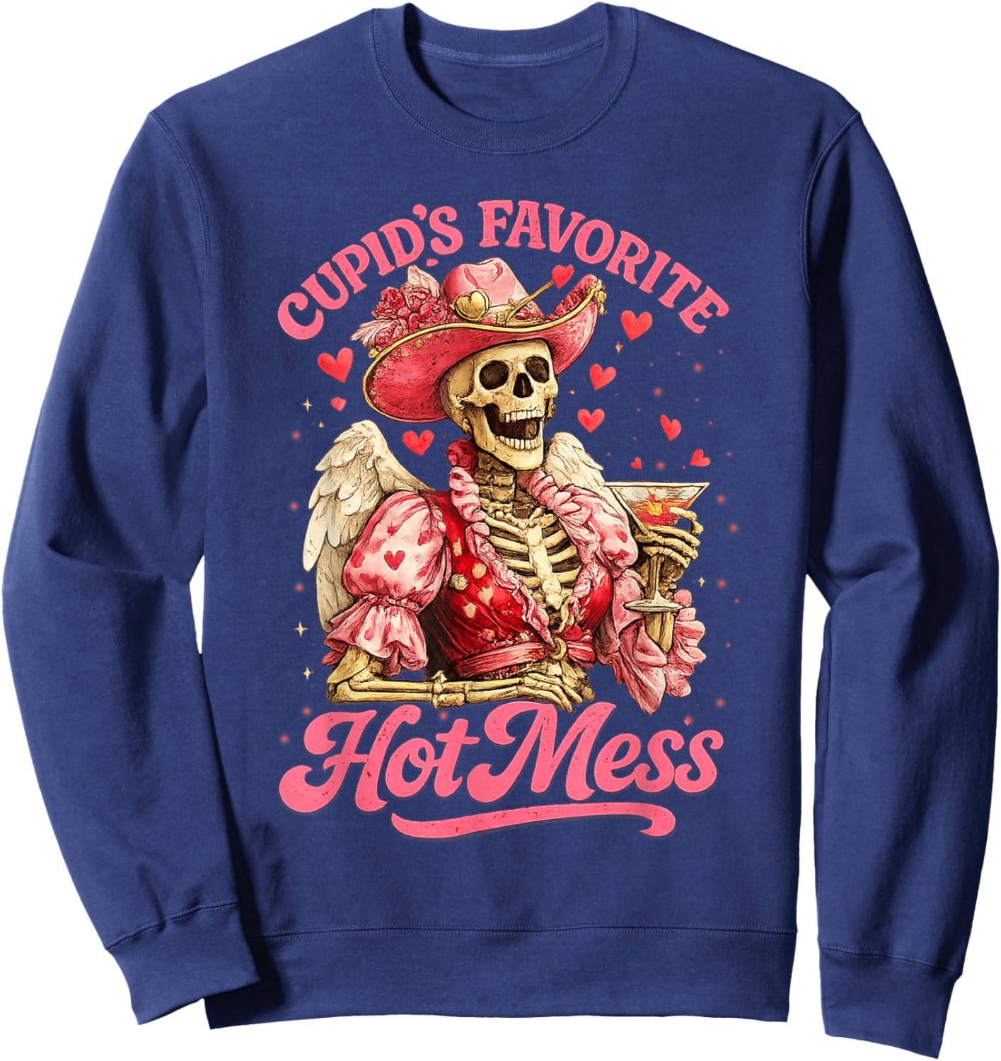 Retro Cupid's Favorite Hot Mess Funny Skeleton Valentine Day Sweatshirt - Sweatshirt | Navy