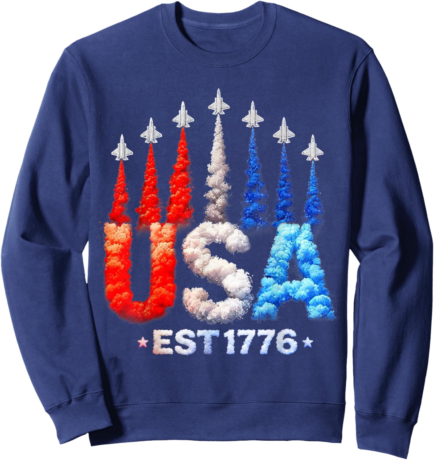 4th of July Fighter Jets USA Patriotic Shirts Women Sweatshirt - Sweatshirt | Navy