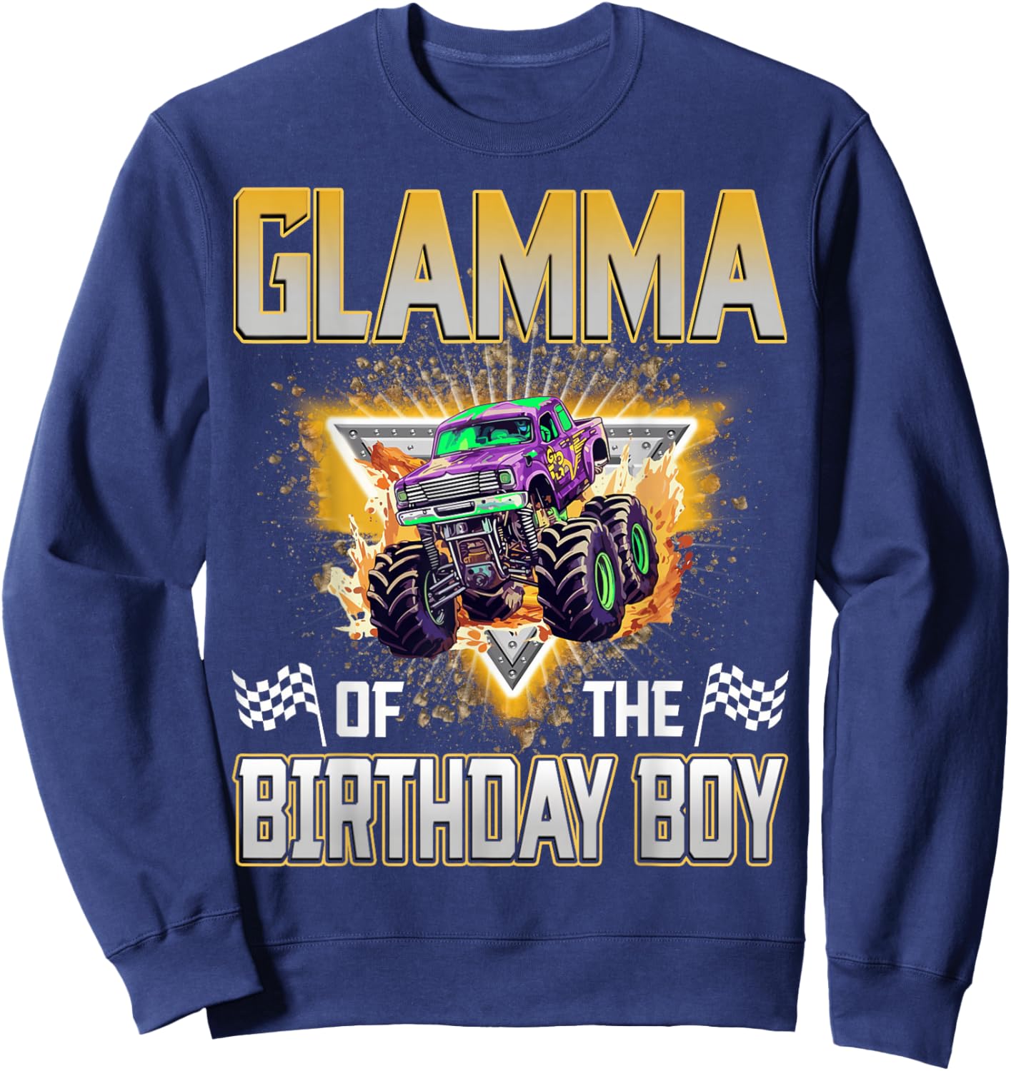 Glamma of The Birthday Boy Monster Truck Birthday Family Sweatshirt - Sweatshirt | Navy