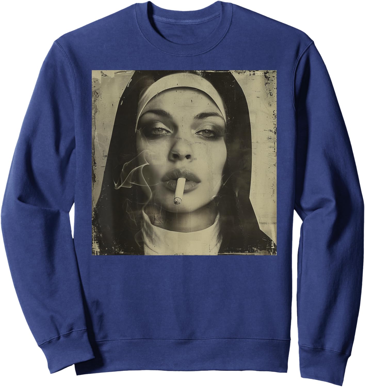 Hot Nun Smoking, Rebellious Nun Sweatshirt - Sweatshirt | Navy
