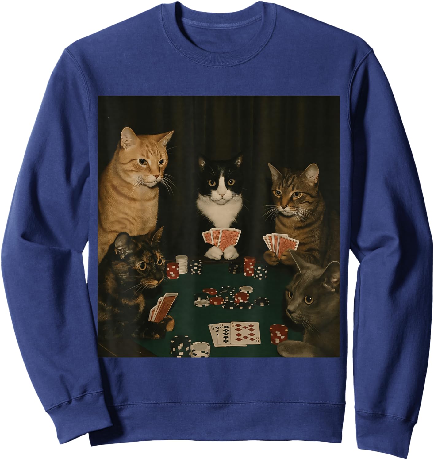 Vintage Cats Playing Poker Kitty Meme Cute Cat Lover Graphic Sweatshirt - Sweatshirt | Navy