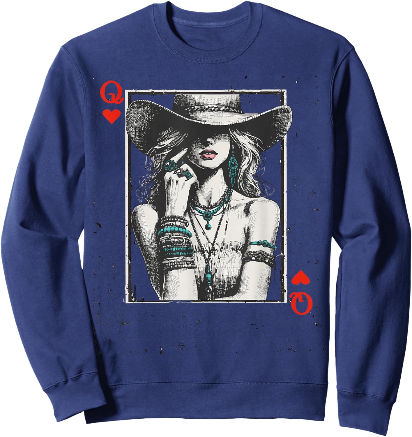 Western Cowgirl Valentine Queen of Hearts Card Vintage Style Sweatshirt - Sweatshirt | Navy