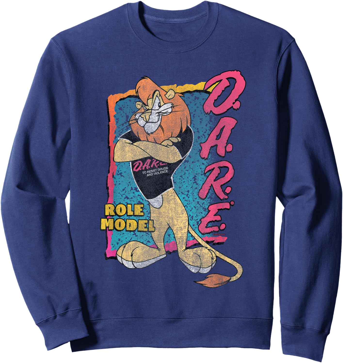 D.A.R.E. Program 90's Style Daren The Lion Role Model PSA Sweatshirt - Sweatshirt | Navy