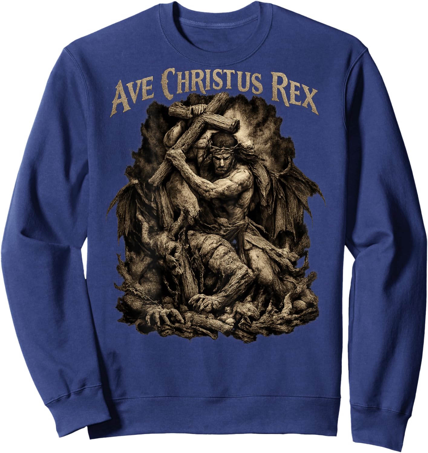 Ave Christus Rex - Jesus Defeating The Devil Sweatshirt - Sweatshirt | Navy