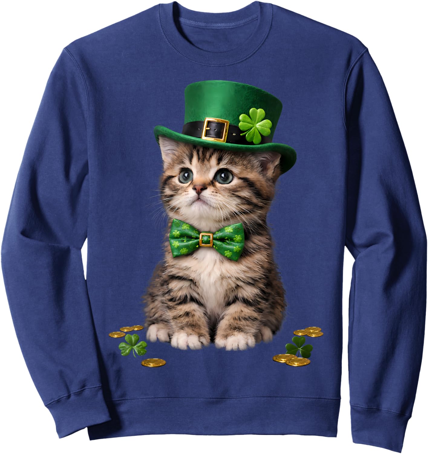 St Catrick's Day Funny Cat St Patricks Day Men Women Kids Sweatshirt - Sweatshirt | Navy