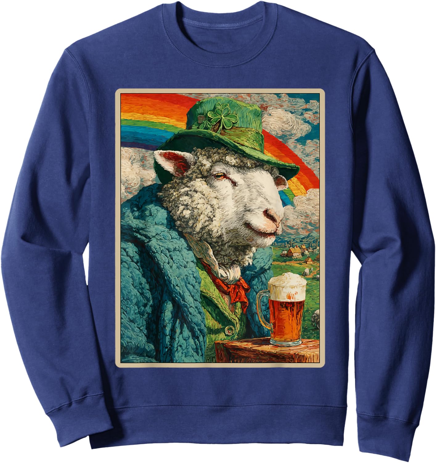 Retro Irish Sheep Drinking Beer Vintage St Patricks Day Sweatshirt - Sweatshirt | Navy