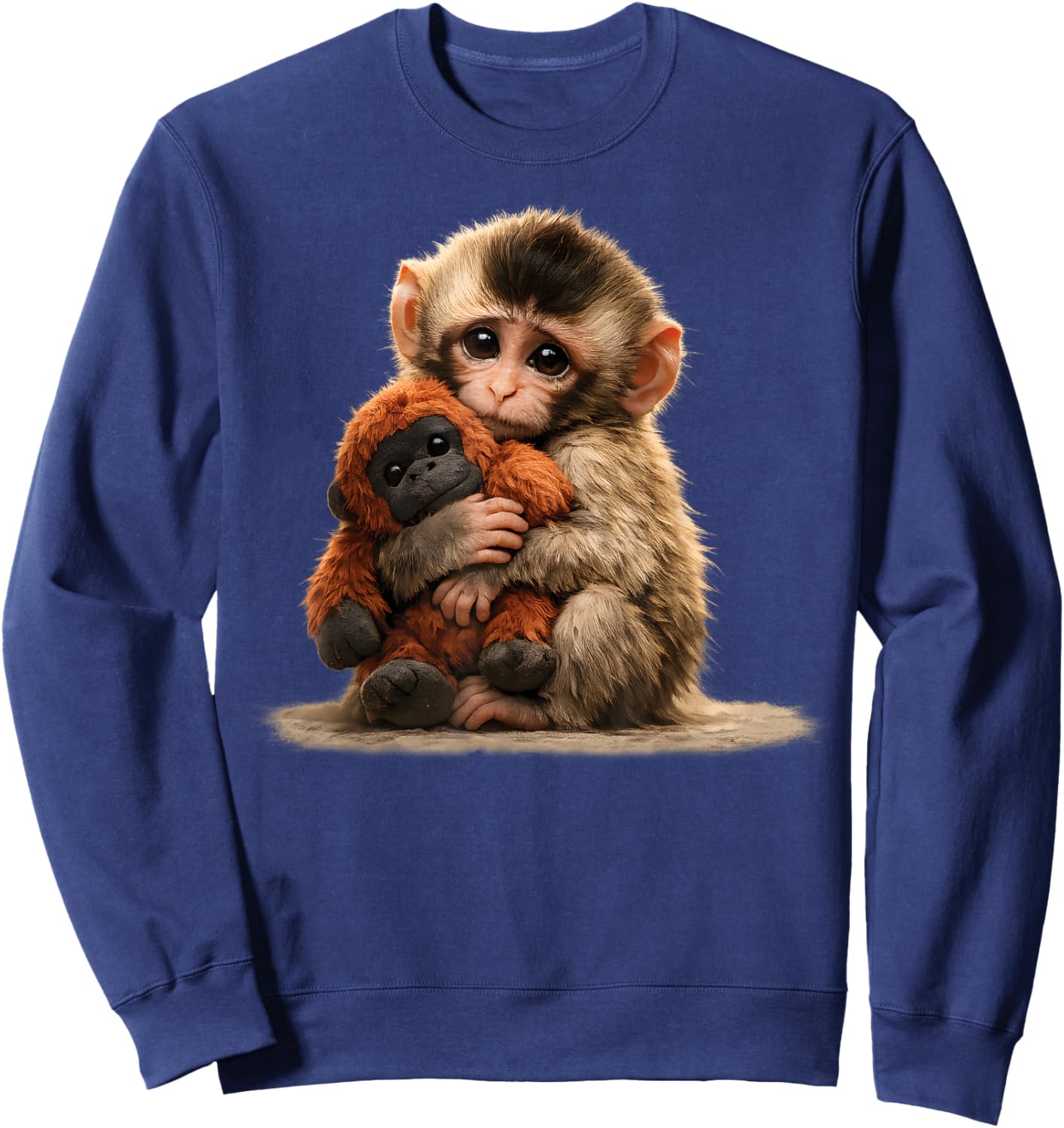 Baby Monkey Hugging Plush Cute Japanese Macaque Meme Sweatshirt - Sweatshirt | Navy