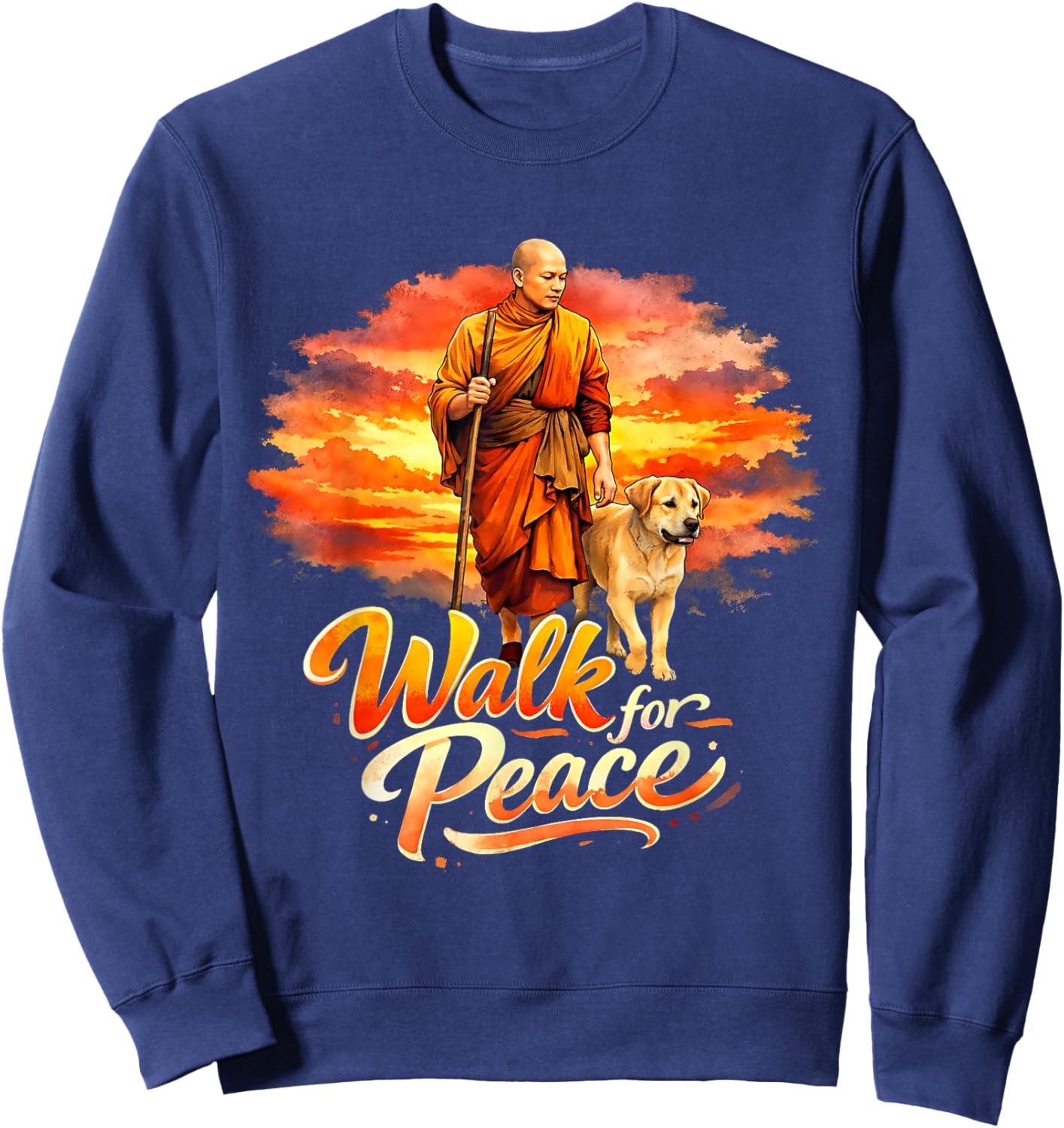 Walk for Peace Mindful Monk Spiritual Art Sweatshirt - Sweatshirt | Navy