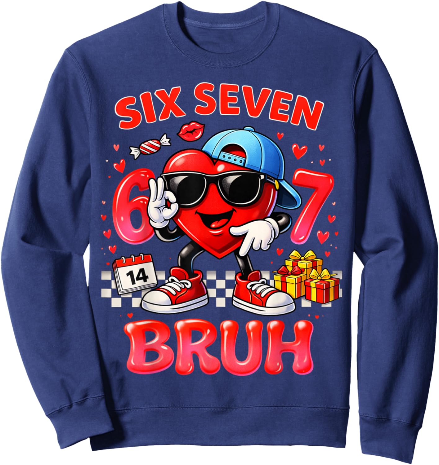 Six Seven Bruh Heart 67 Meme Valentines Day Kids Boys Youth Sweatshirt - Sweatshirt | Navy