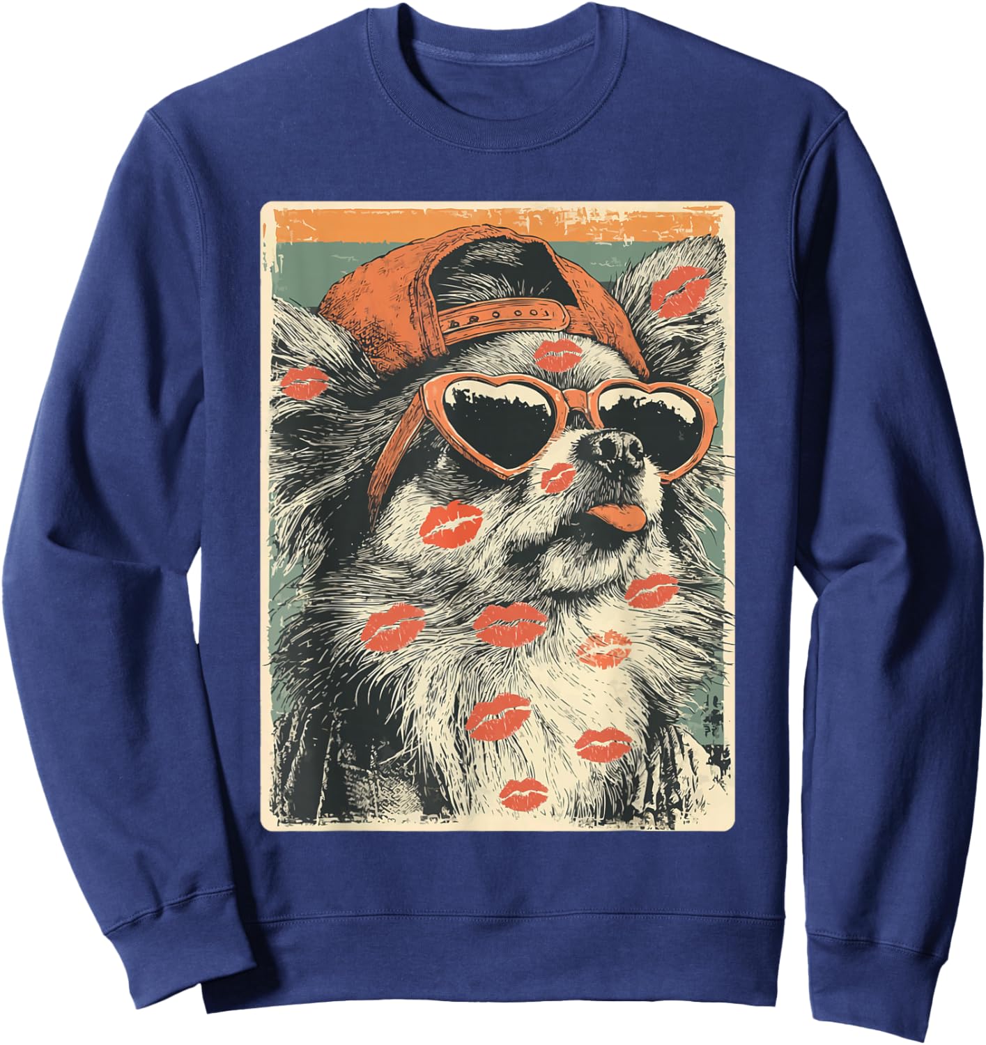 Cute Chihuahua Dog with Sunglasses Kisses Valentine's Day Sweatshirt - Sweatshirt | Navy