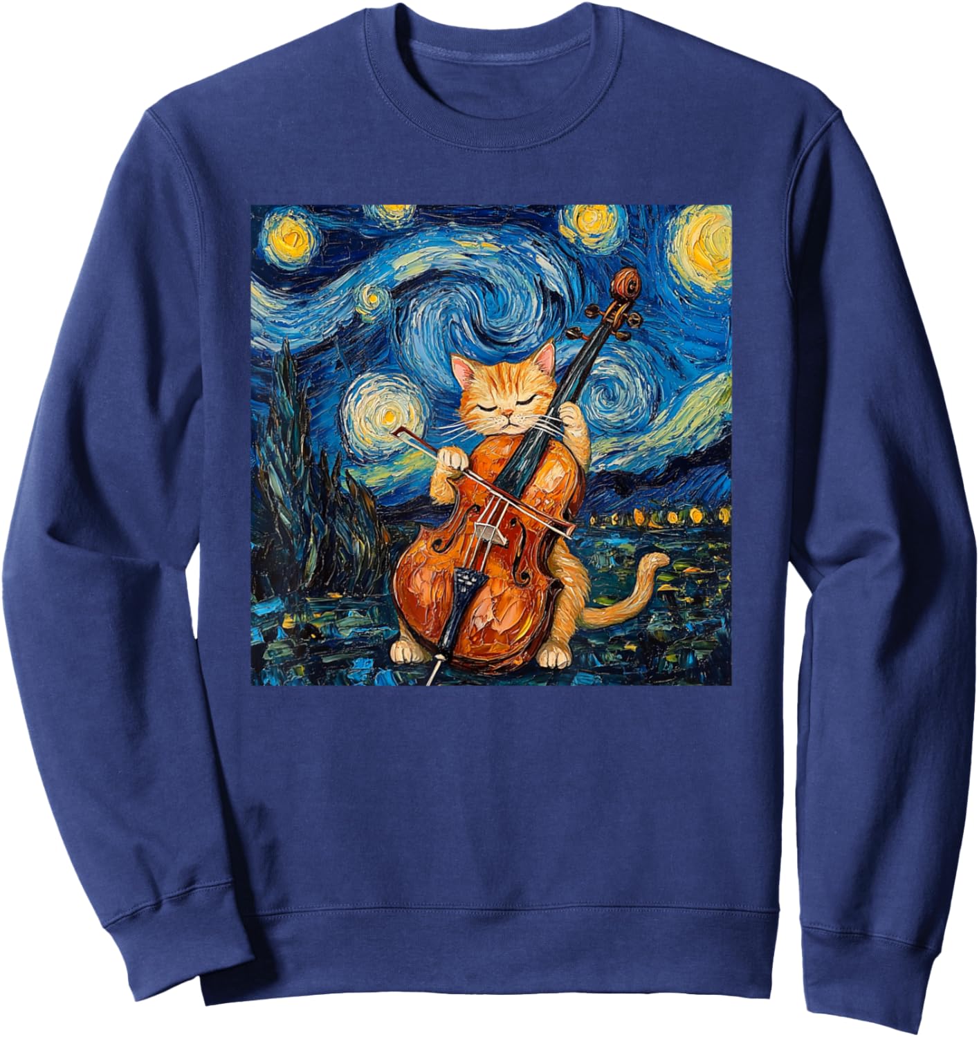 Funny Cello Player Cat Shirt Men Kids Sweatshirt - Sweatshirt | Navy