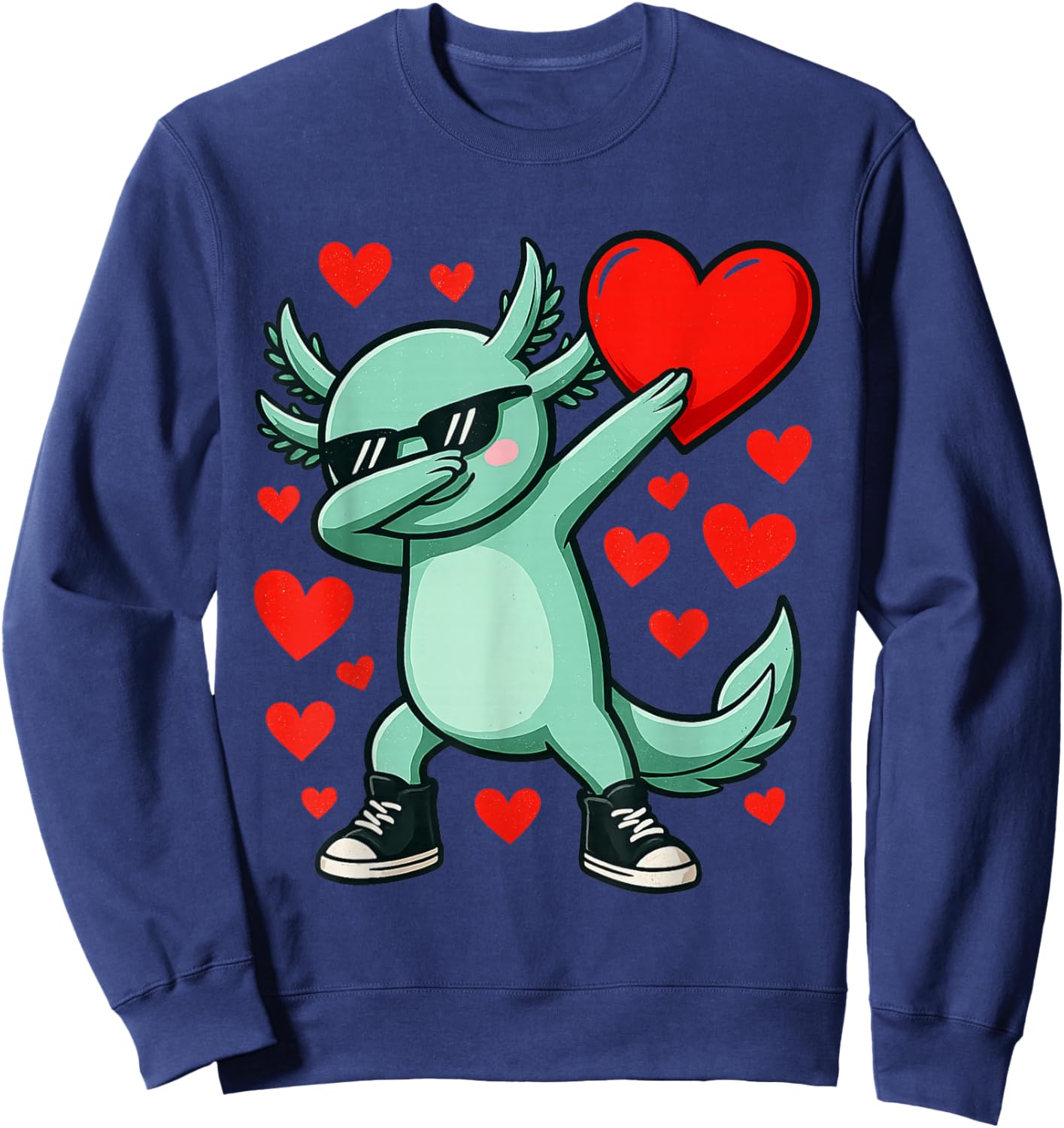 Dabbing Axolotl Heart Valentines Day As Girls Boys Kids Sweatshirt - Sweatshirt | Navy