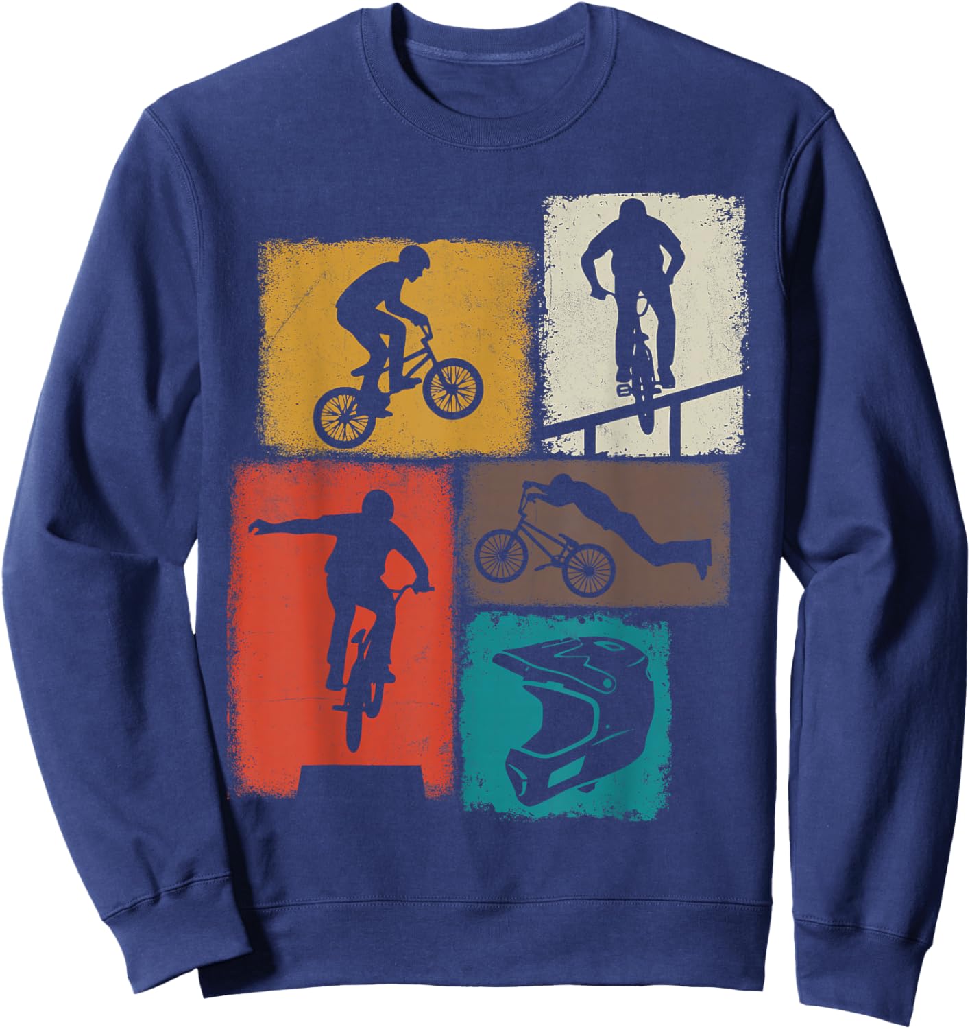BMX Bike Collage Men Rider Kids Cyclist Biker Youth Boys Sweatshirt - Sweatshirt | Navy