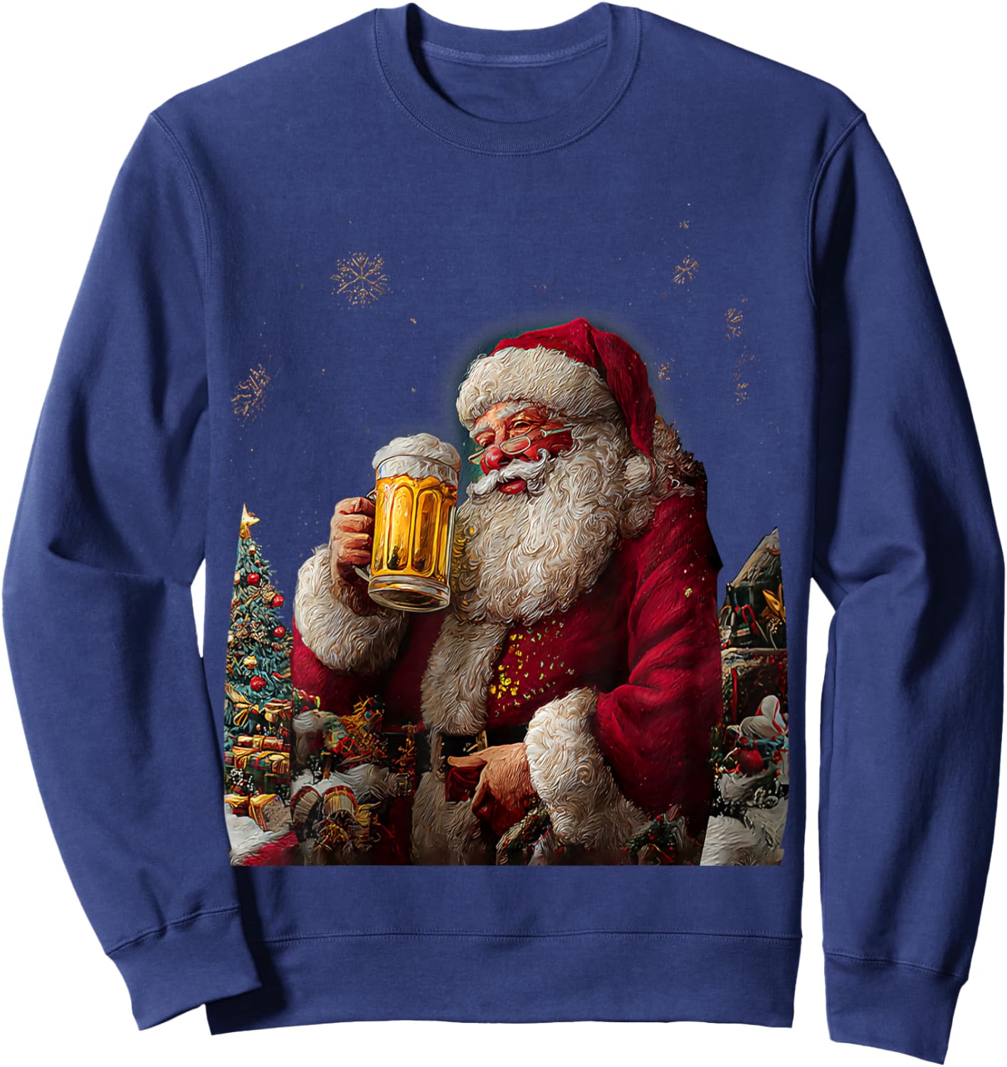 Christmas Santa Claus Beer Painting Sweatshirt - Sweatshirt | Navy