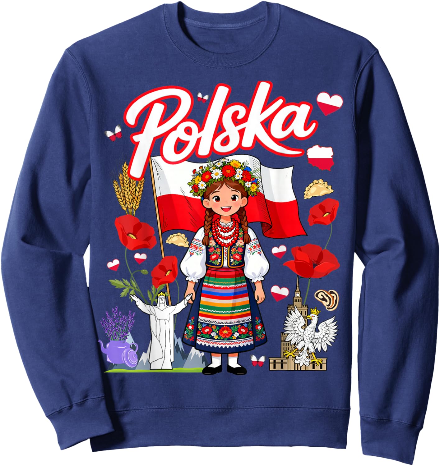 Polish Flag Outfit Idea Polska Poland Folk Flowers Sweatshirt - Sweatshirt | Navy