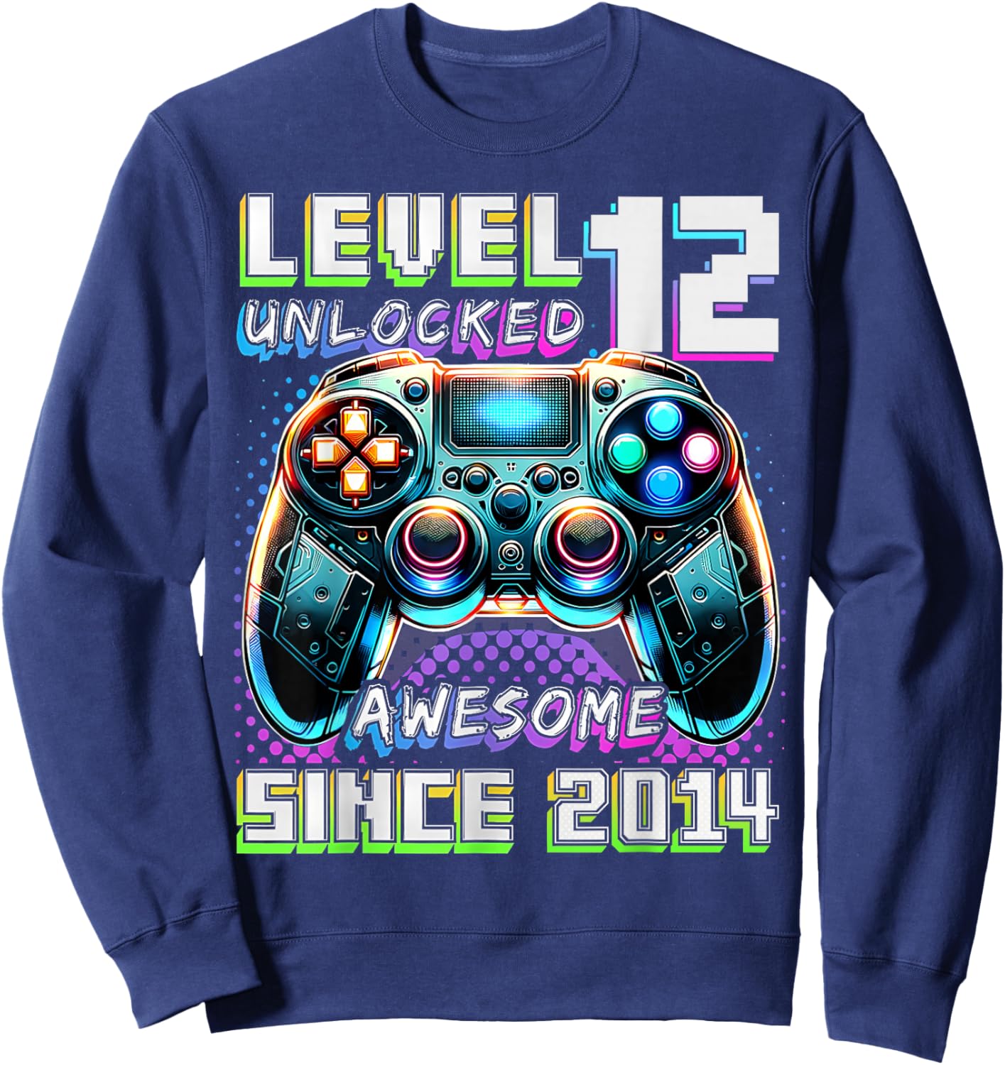 Level 12 Unlocked Awesome Since 2014 12th Birthday Gaming Sweatshirt - Sweatshirt | Navy