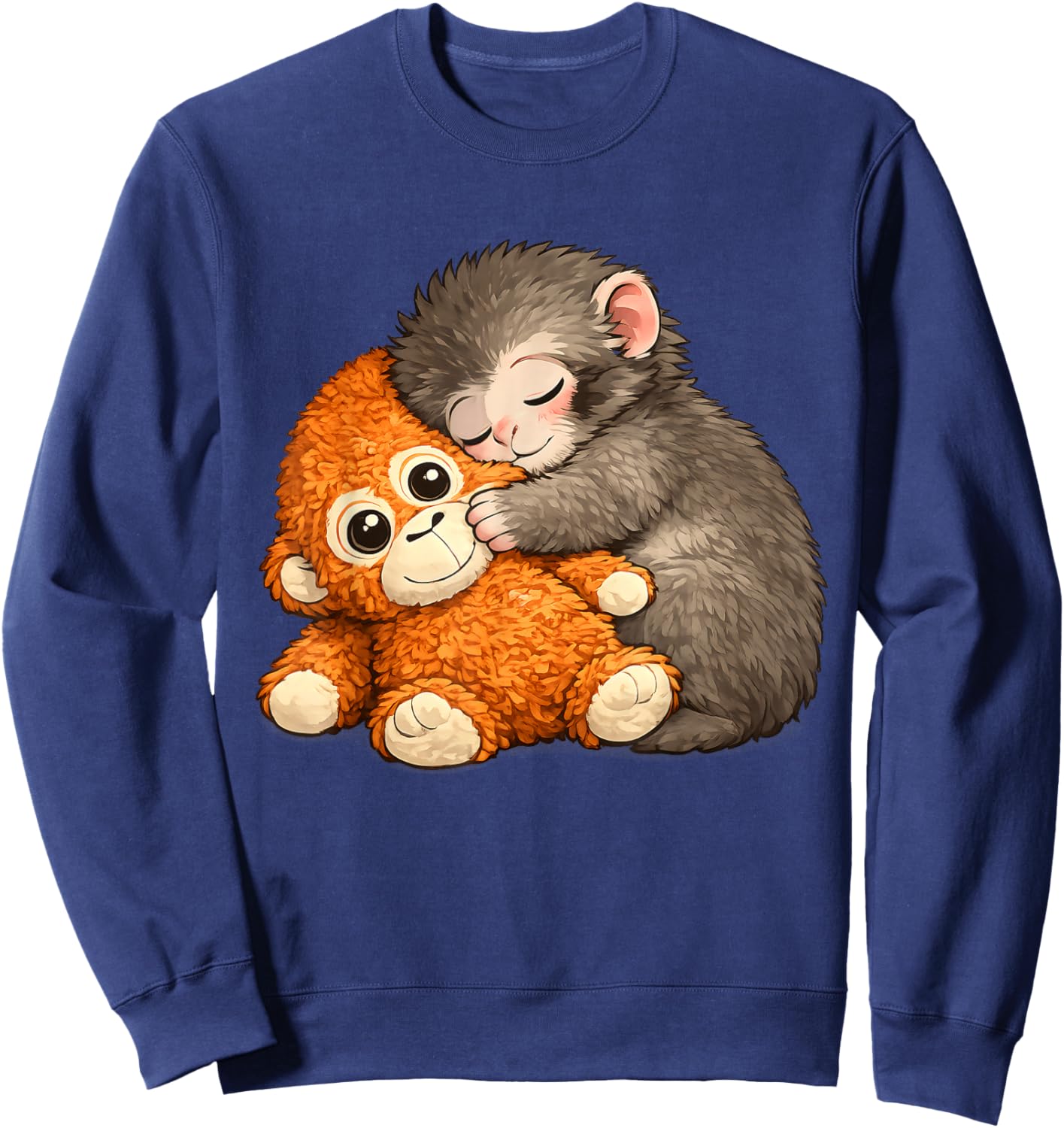 Punch The Monkey Cuddling Stuffed Animal Meme Viral Internet Sweatshirt - Sweatshirt | Navy
