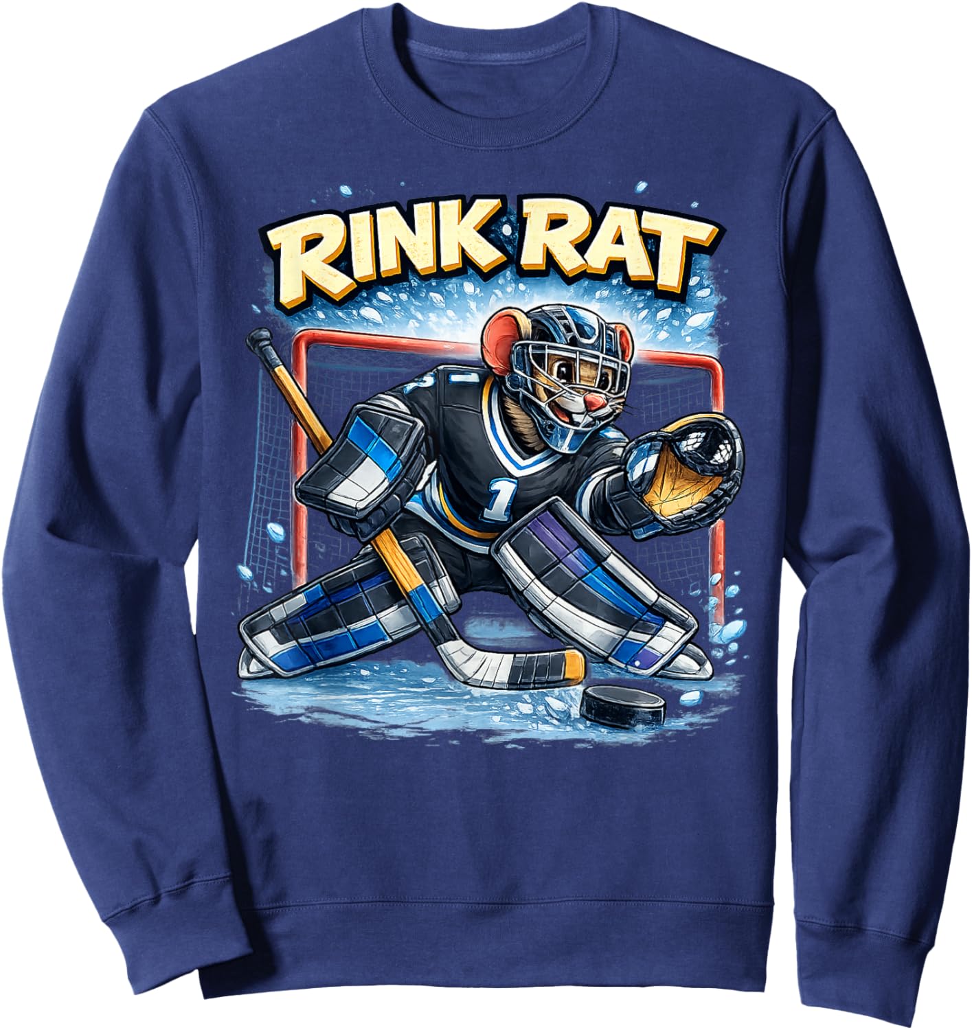 Rink Rat, Hockey Goalie, Player Mascot Sweatshirt - Sweatshirt | Navy