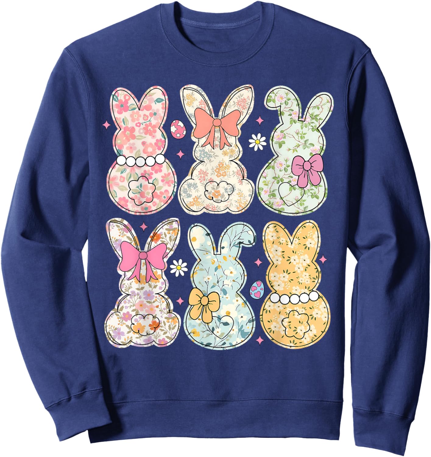 Funny Bunny Flower Rabbit Lovers Happy Easter Retro Trendy Sweatshirt - Sweatshirt | Navy
