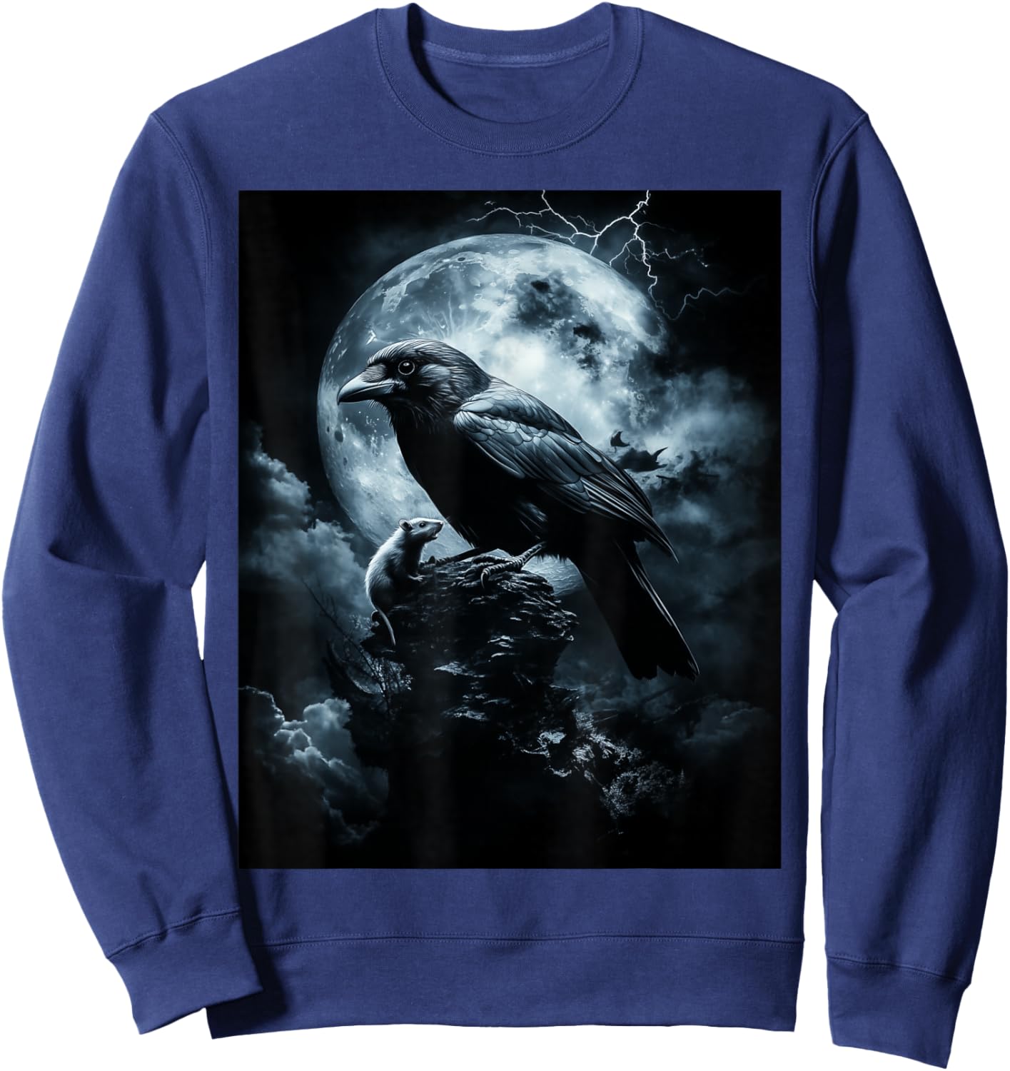 Raven Rat Moon Men Black Gothic Women Black Crow Sweatshirt - Sweatshirt | Navy