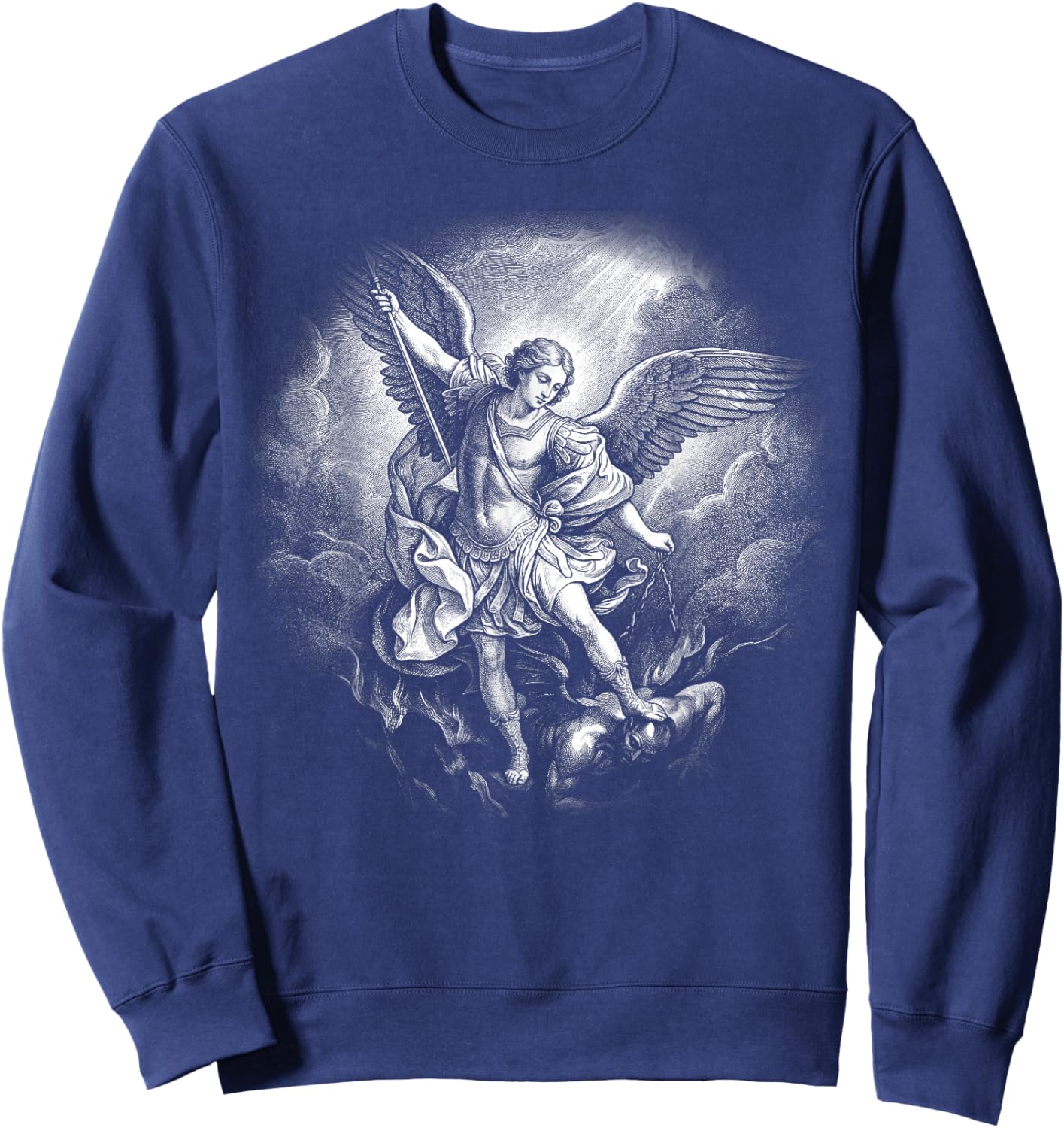The Archangel Saint Michael Defeating Satan Christian Faith Sweatshirt - Sweatshirt | Navy