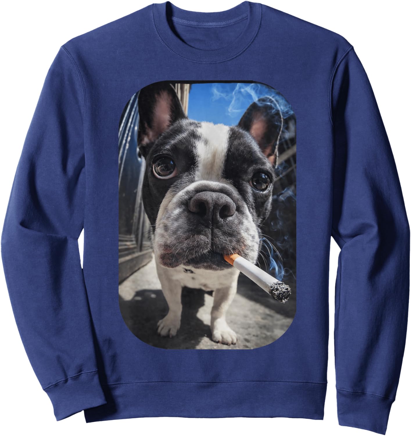 Funny Smoking Boston Terrier Dog Meme Gen Z Cigarette Sweatshirt - Sweatshirt | Navy