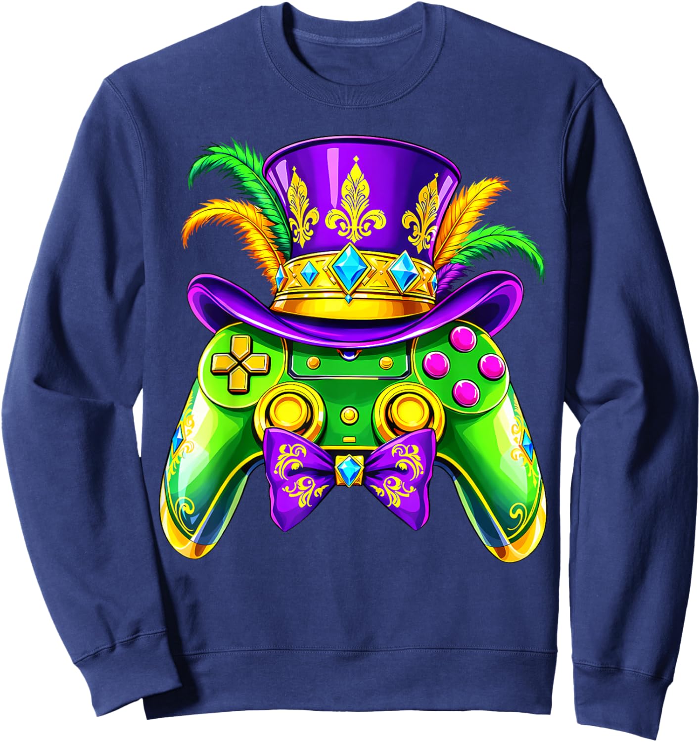 Mardi Gras Video Game Controller Jester Mask Kids Boys Sweatshirt - Sweatshirt | Navy