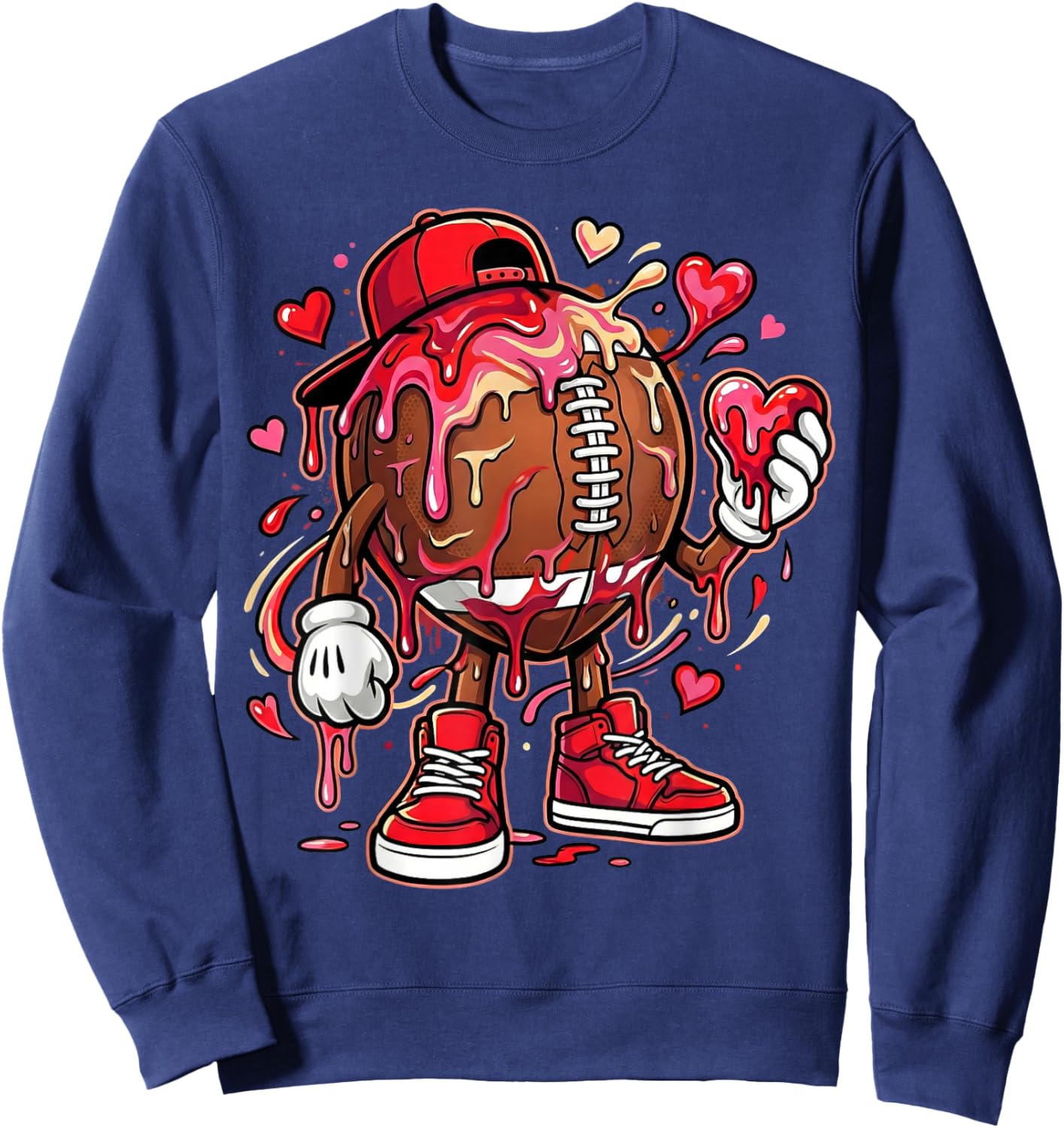 American Football Drip Heart Icecream Happy Valentine's Day Sweatshirt - Sweatshirt | Navy