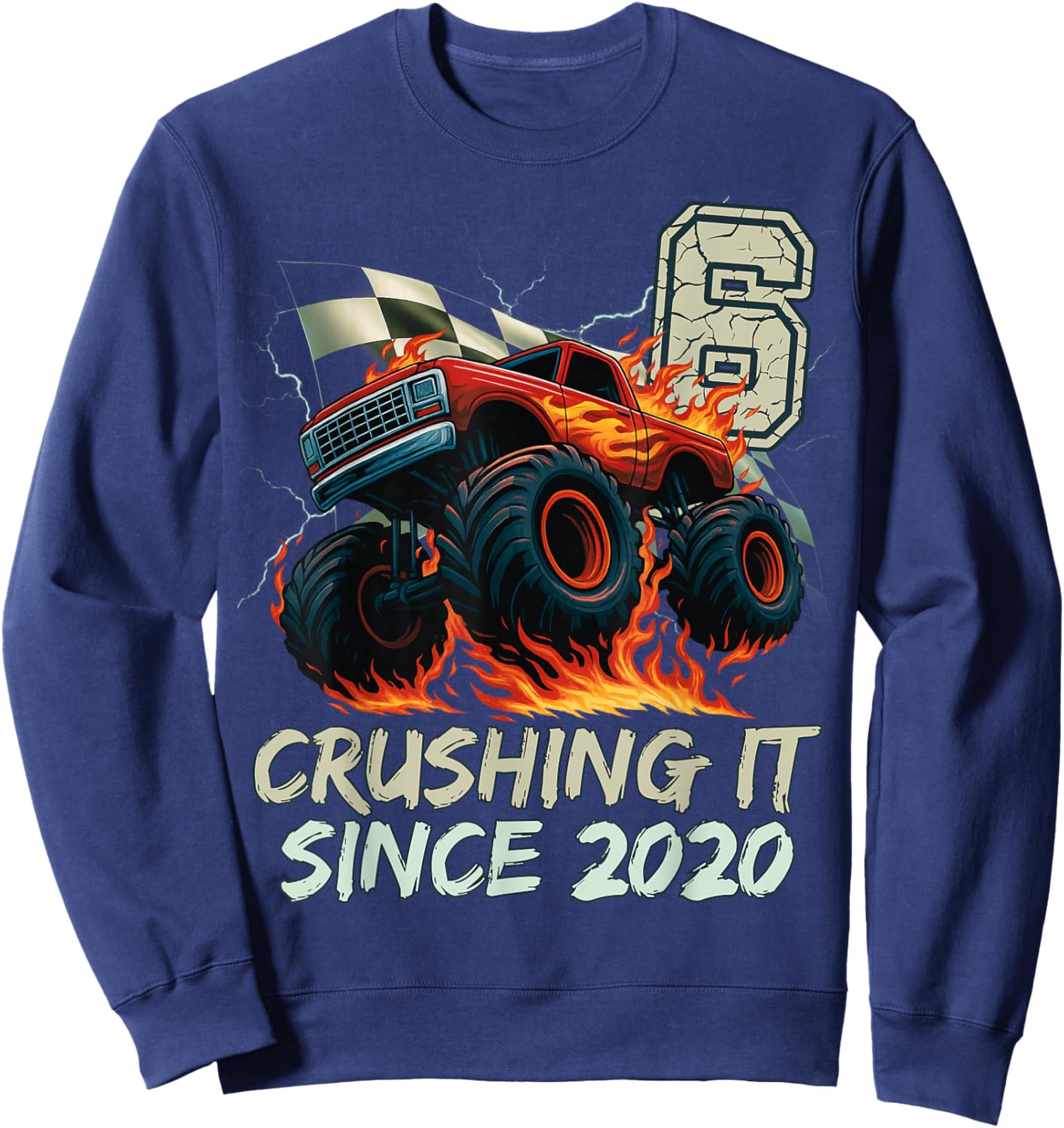 Birthday Monster Truck 6 Year Old Boys 6th Party Born 2020 Sweatshirt - Sweatshirt | Navy