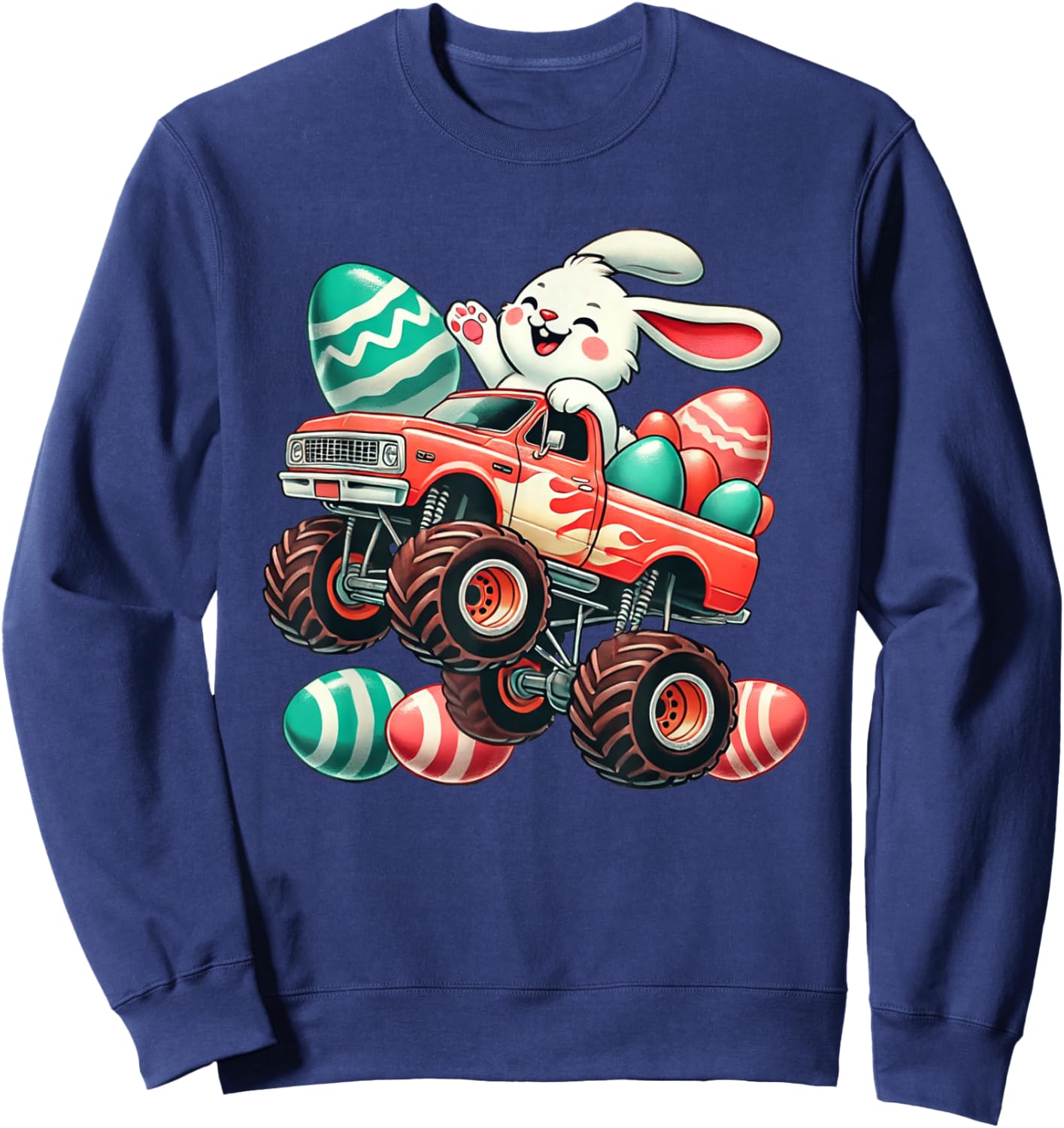 Dabbing Bunny Happy Easter Monster Truck Boys Kids Cute Sweatshirt - Sweatshirt | Navy