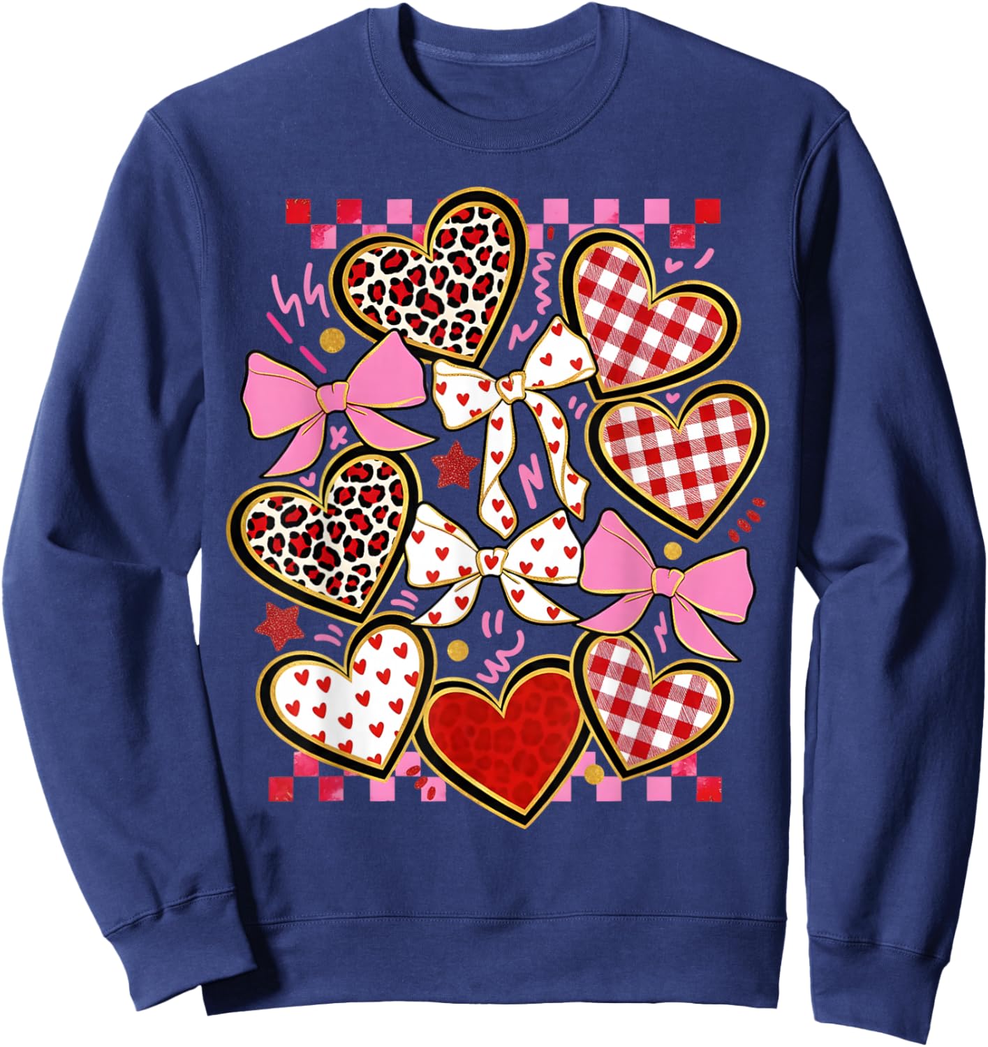 Valentines Day Girl Red Bow Valentines Heart Leopard Women Sweatshirt - Sweatshirt | Navy