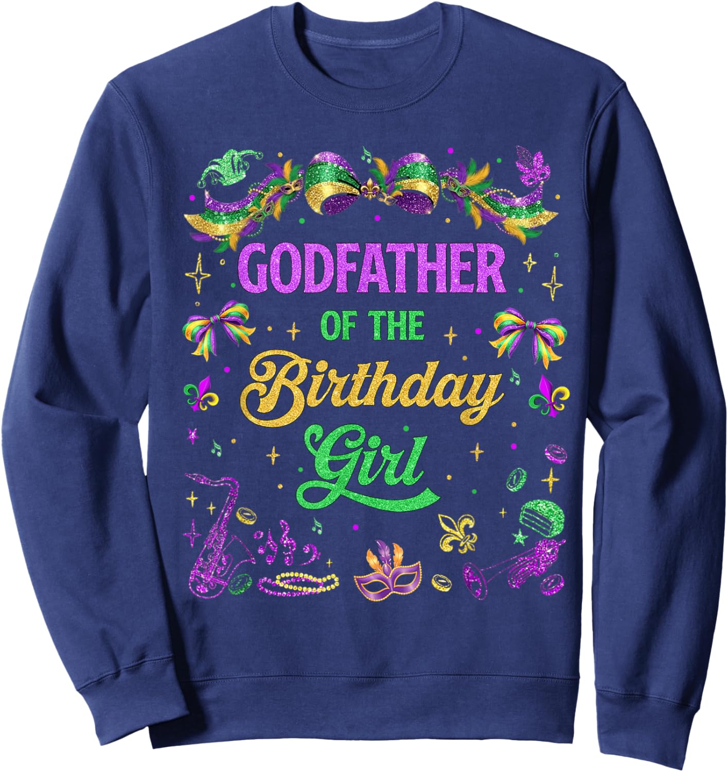 Godfather of The Birthday Girl Mardi Gras Coquette Bow Sweatshirt - Sweatshirt | Navy