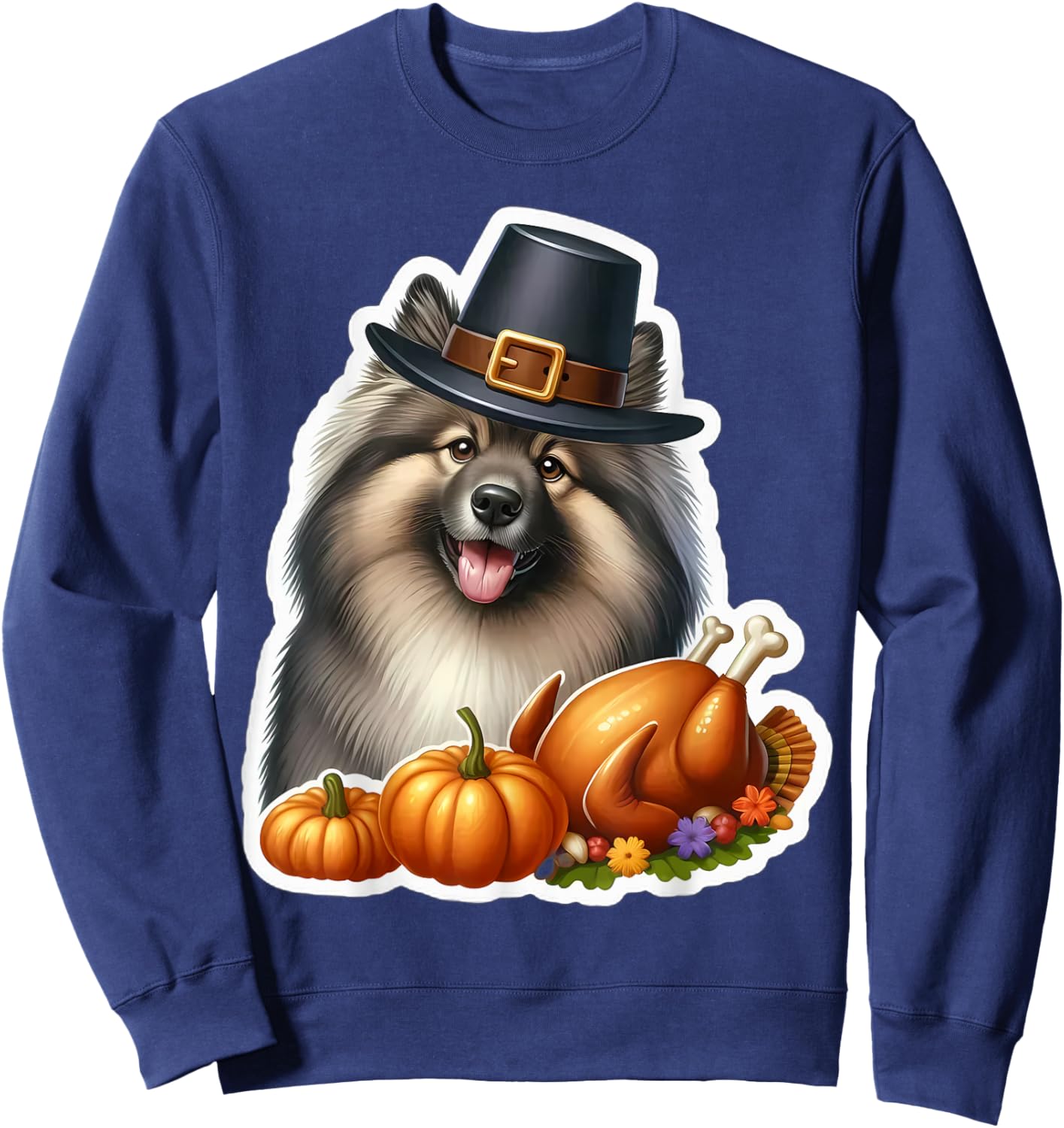 Thanksgiving Keeshond Dog Owner Lover Funny Pilgrim Turkey Sweatshirt - Sweatshirt | Navy