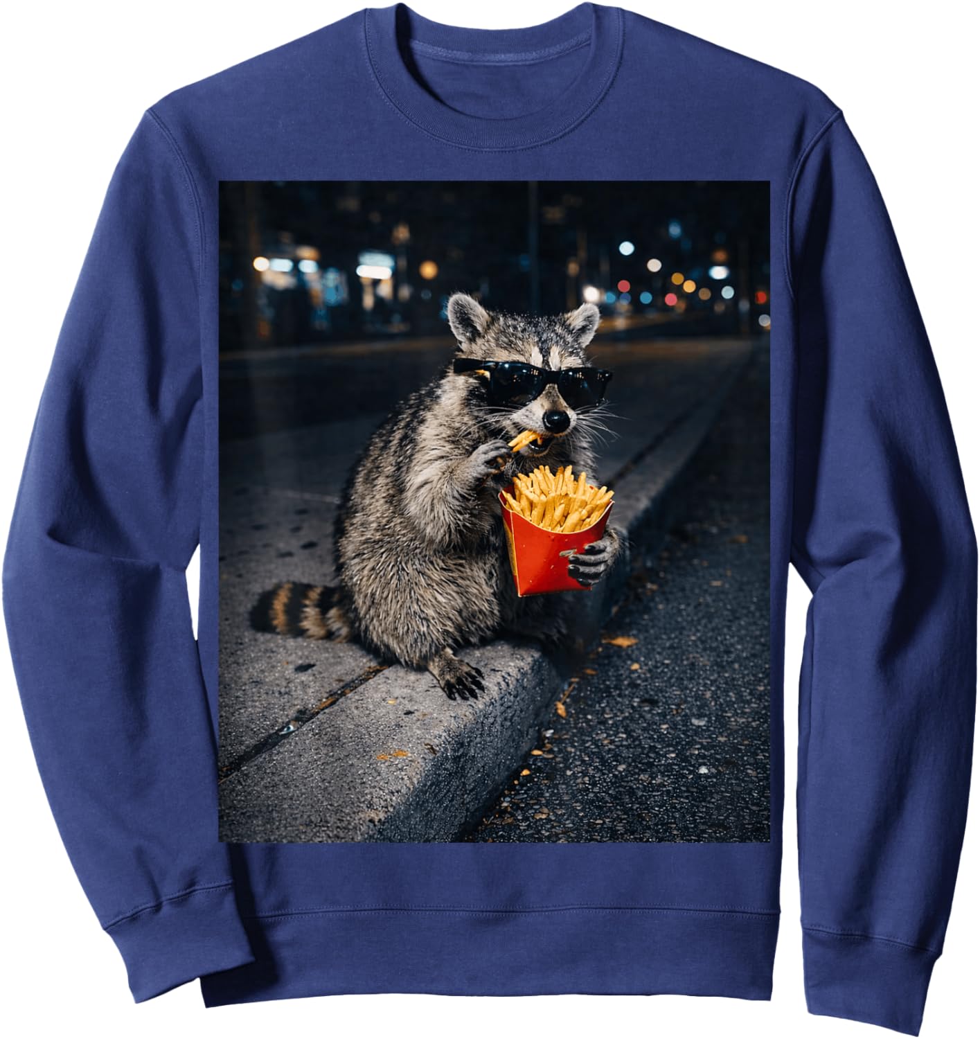 Raccoon Eating French Fries Meme Trash Panda Fast Food Youth Sweatshirt - Sweatshirt | Navy