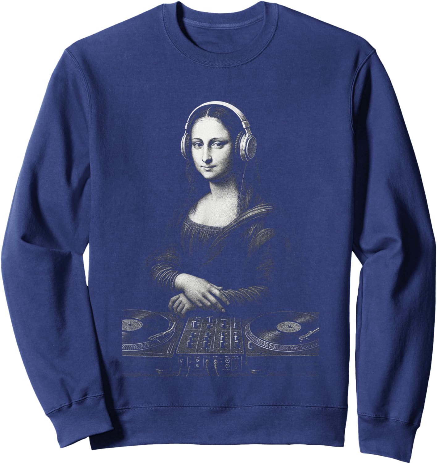 Mona Lisa DJ Headphones Turntables Music Mixer Art Parody Sweatshirt - Sweatshirt | Navy