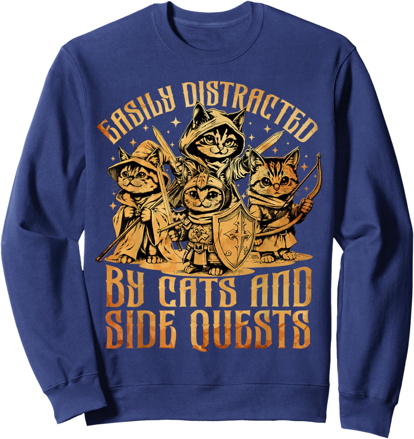 Easily Distracted Cats Side Quest Funny RPG Video Game Gamer Sweatshirt - Sweatshirt | Navy