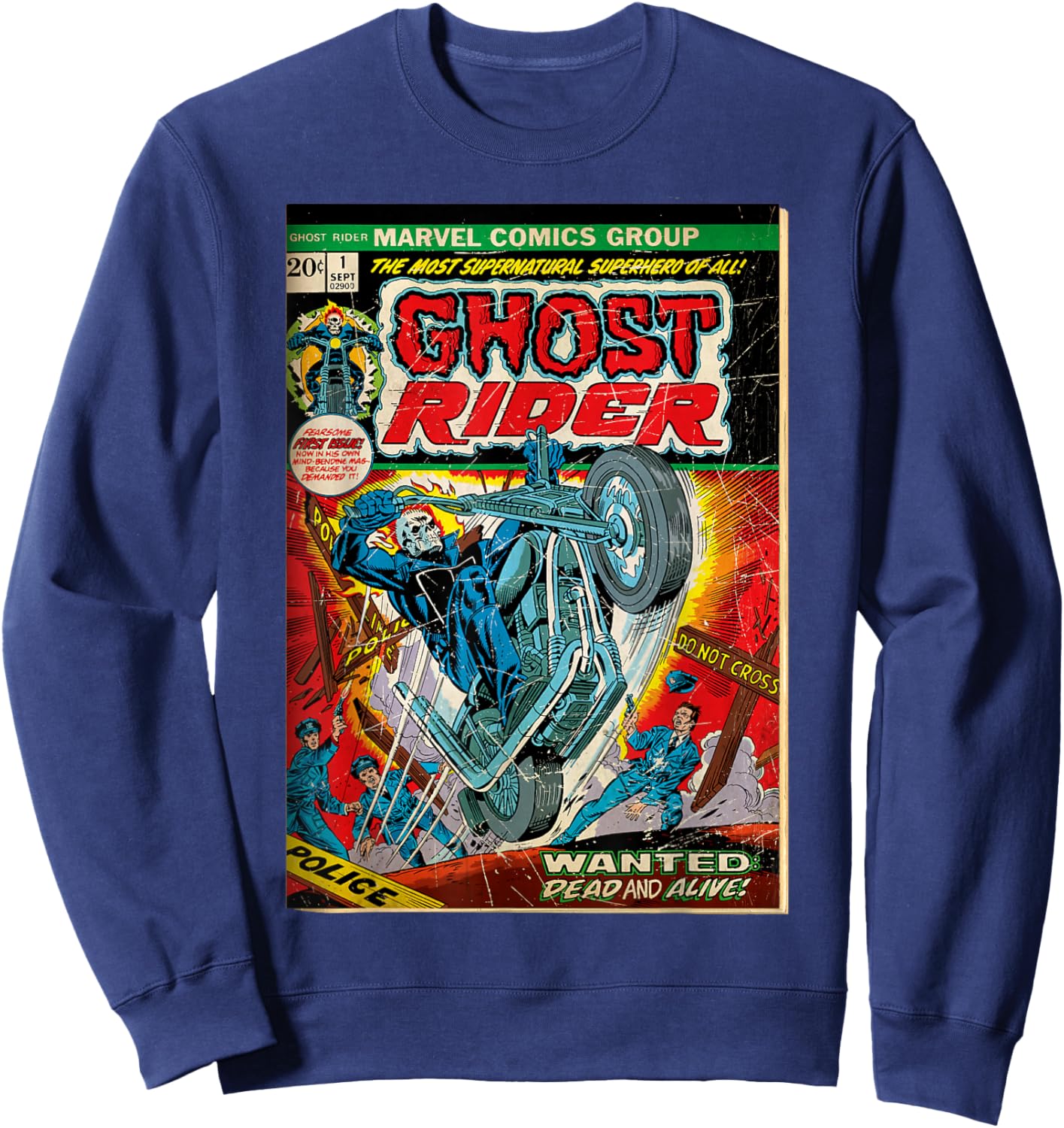 Marvel Ghost Rider Classic Comic Cover Wanted Dead and Alive Sweatshirt - Sweatshirt | Navy