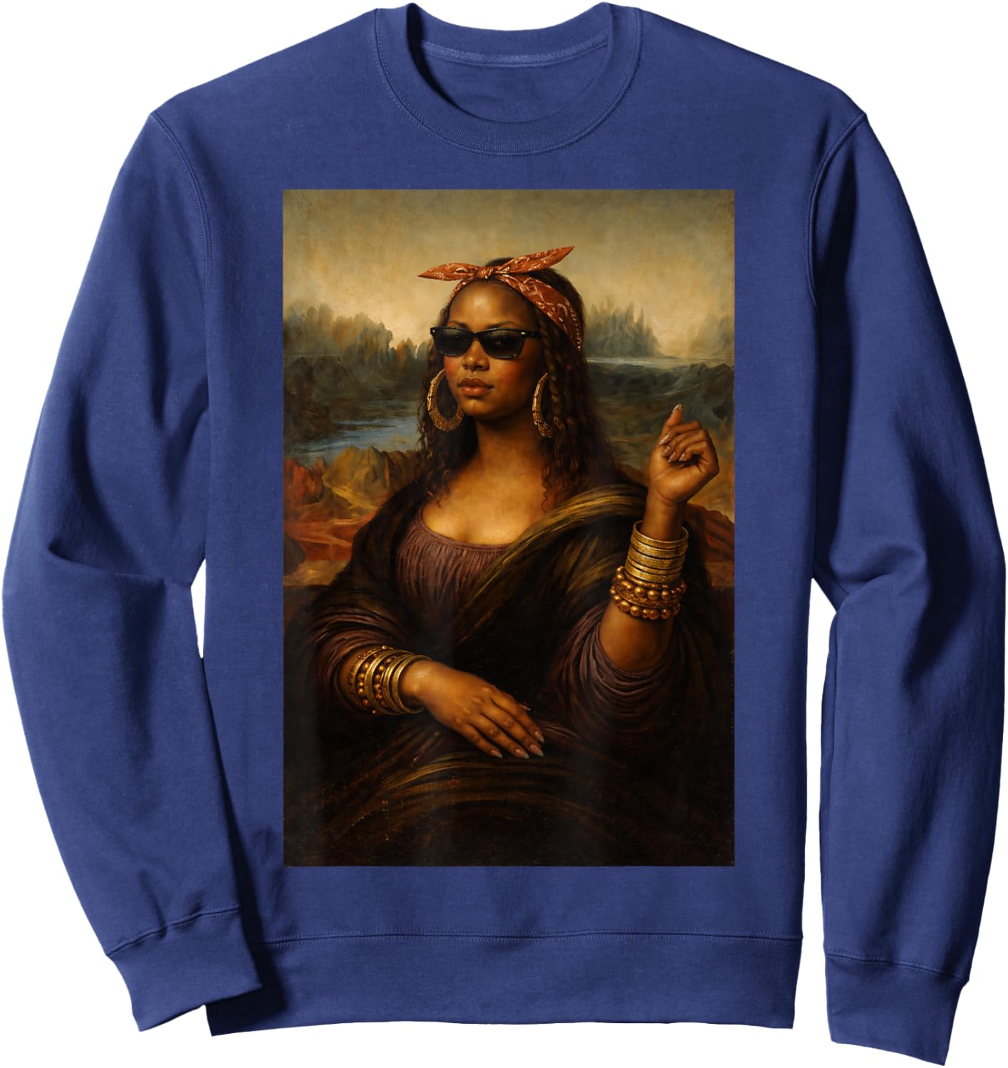 Black History Month African American Woman Black Mona Lisa Sweatshirt - Sweatshirt | Navy