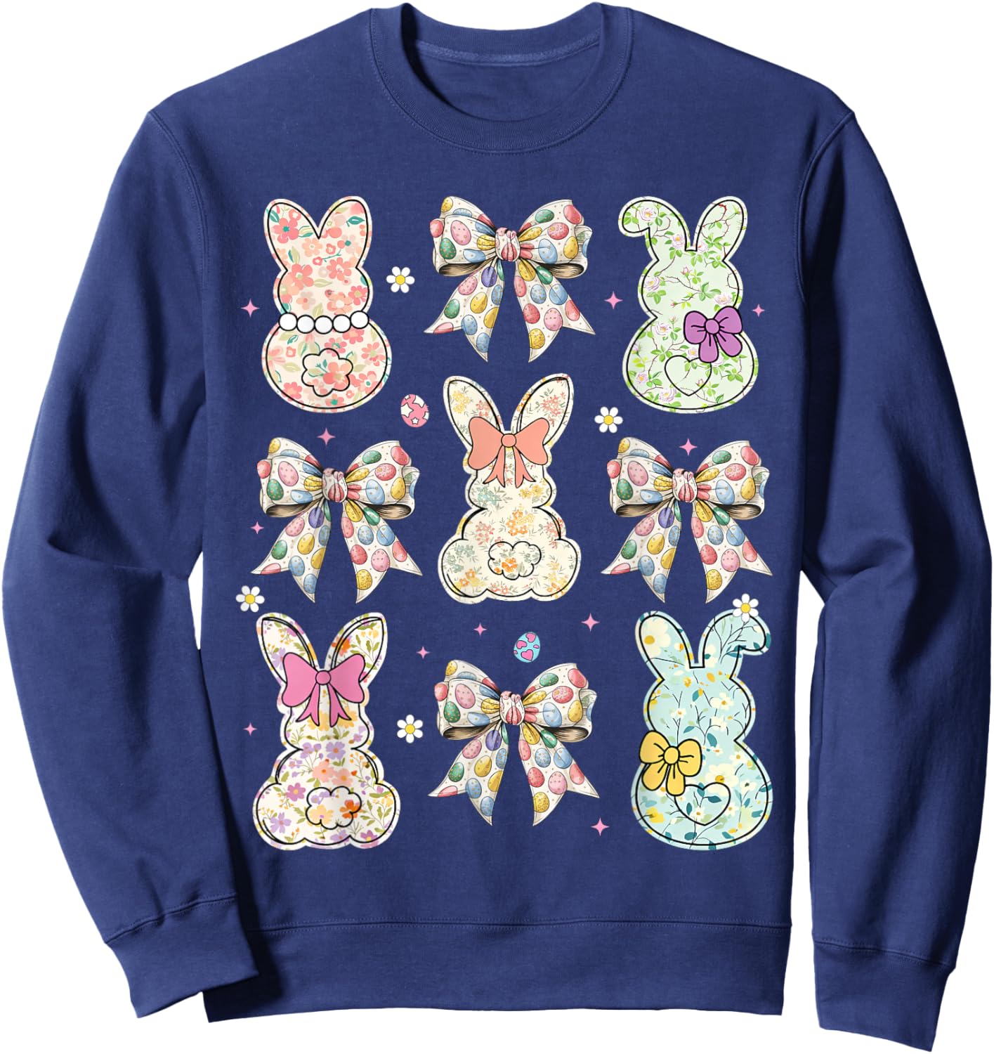 Cute Bunny Rabbit with Bow Egg Funny Happy Easter Day Sweatshirt - Sweatshirt | Navy