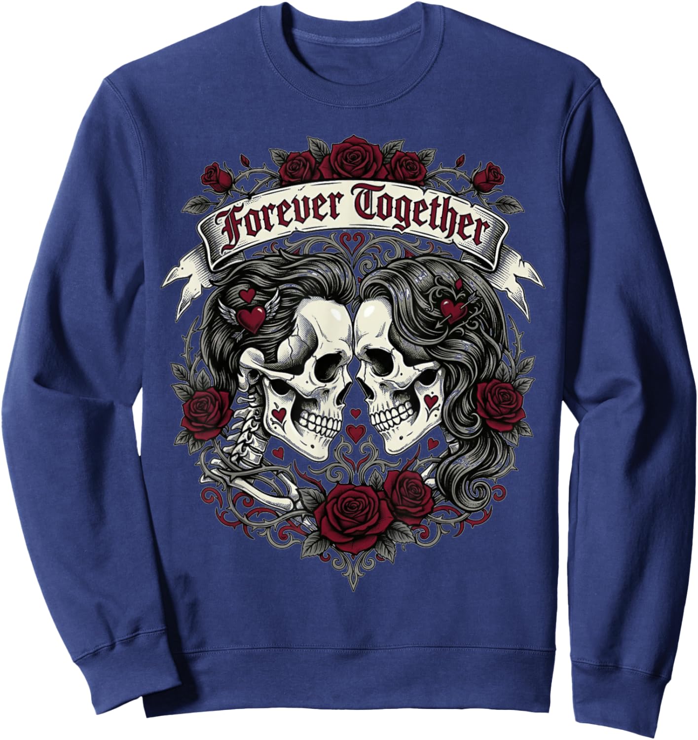 Forever Together Skull Love Dark Gothic Valentine Tumbler Sweatshirt - Sweatshirt | Navy