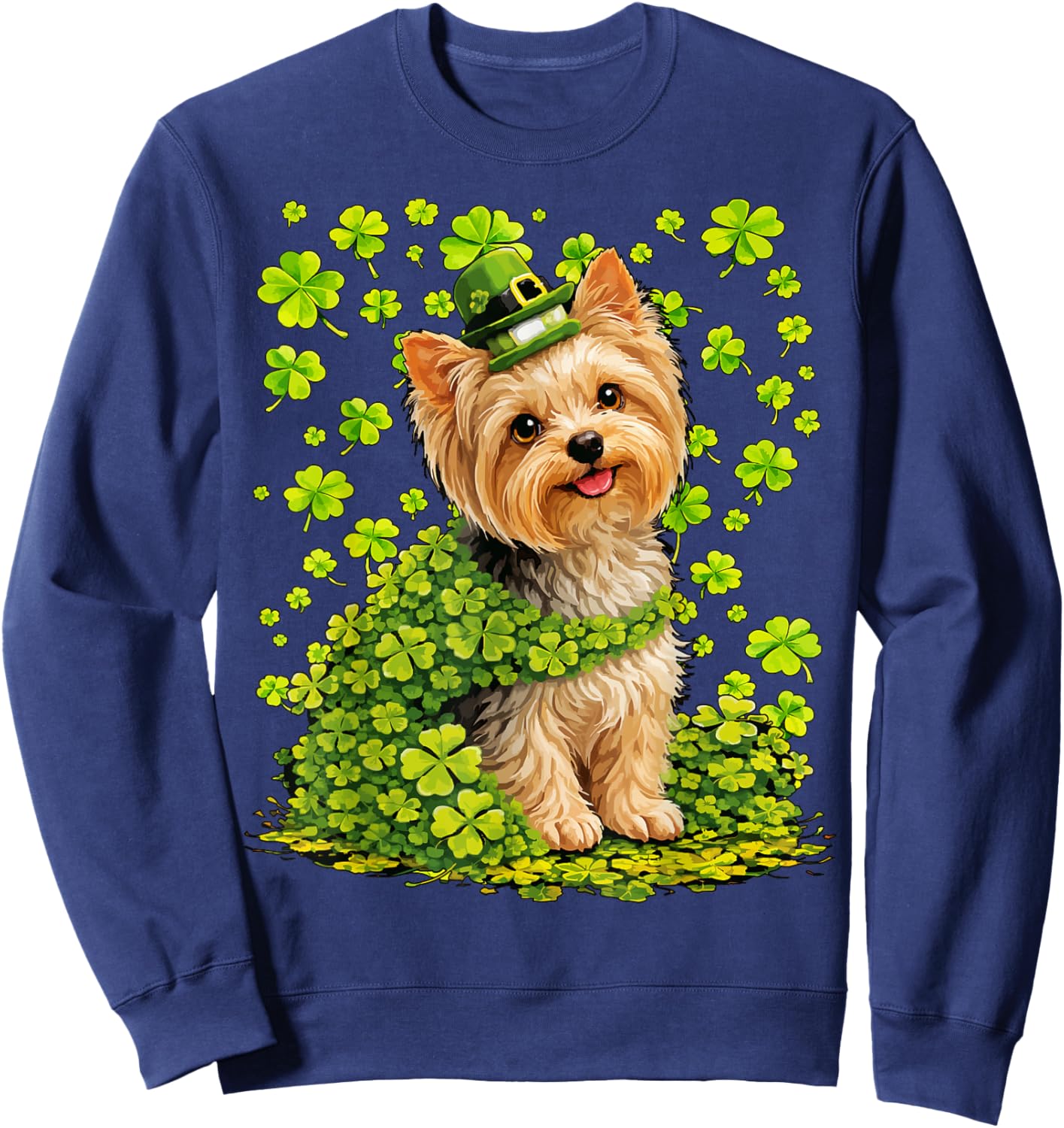 Yorkshire Terrier with Shamrocks St Patricks Day Yorkie Dog Sweatshirt - Sweatshirt | Navy