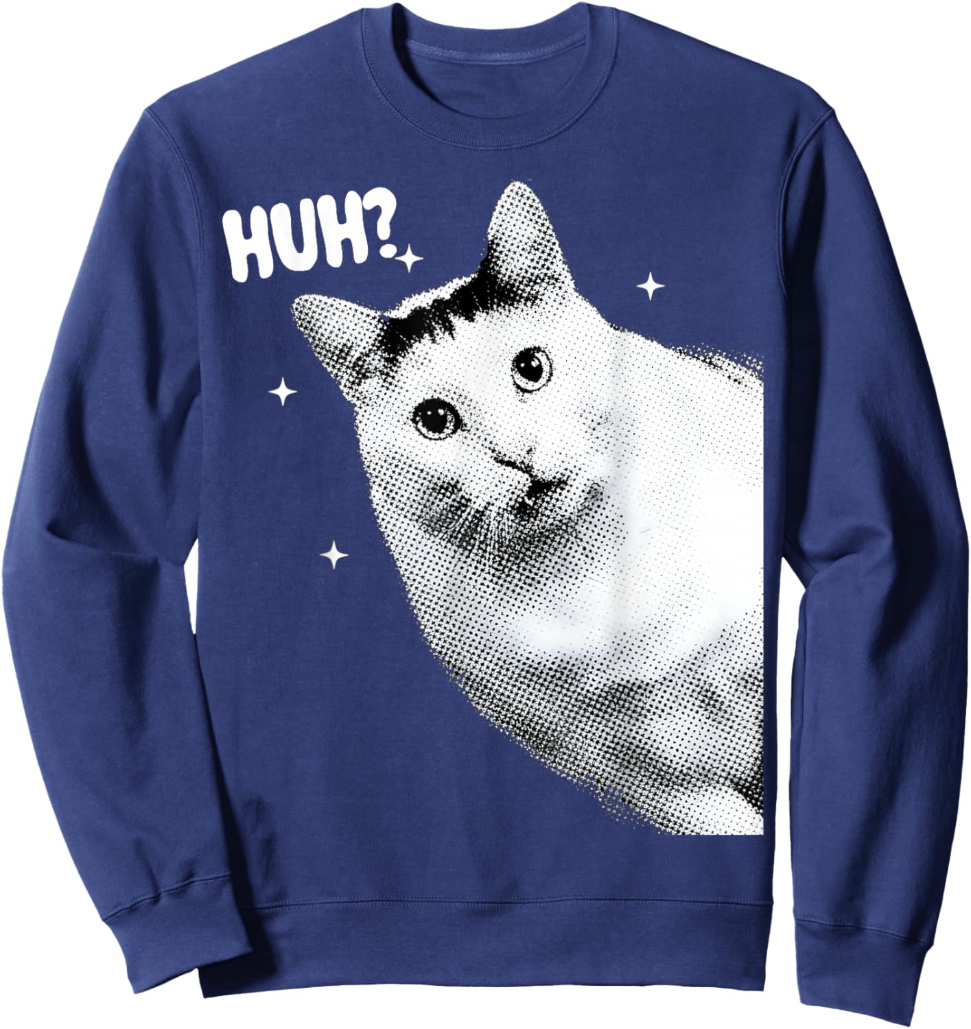 Y2K Funny Huh Cat Meme Retro Cat Vintage Kitty Humor Shirt Sweatshirt - Sweatshirt | Navy