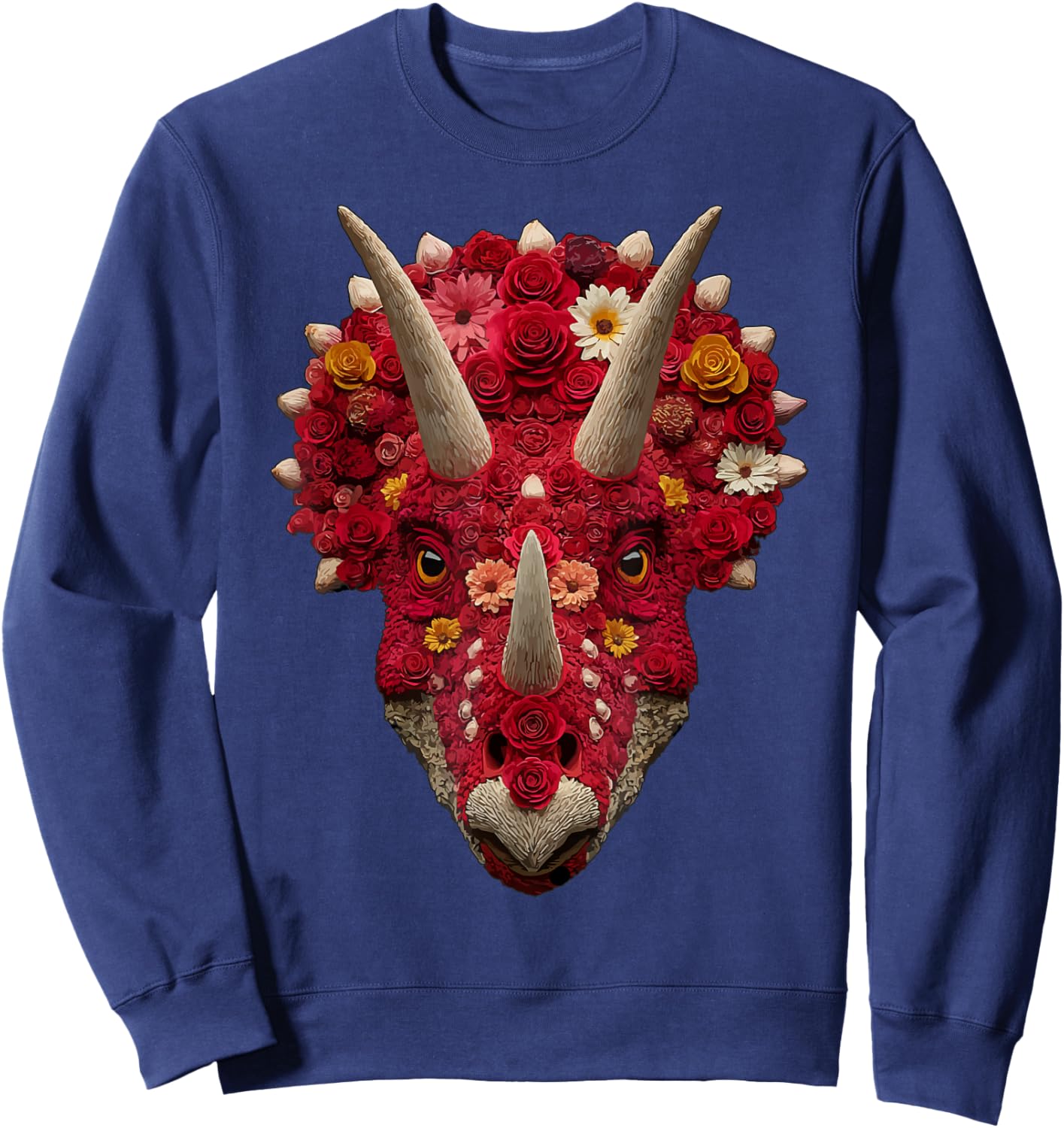 Cute Triceratops with Roses Floral Dinosaur Valentine's Day Sweatshirt - Sweatshirt | Navy