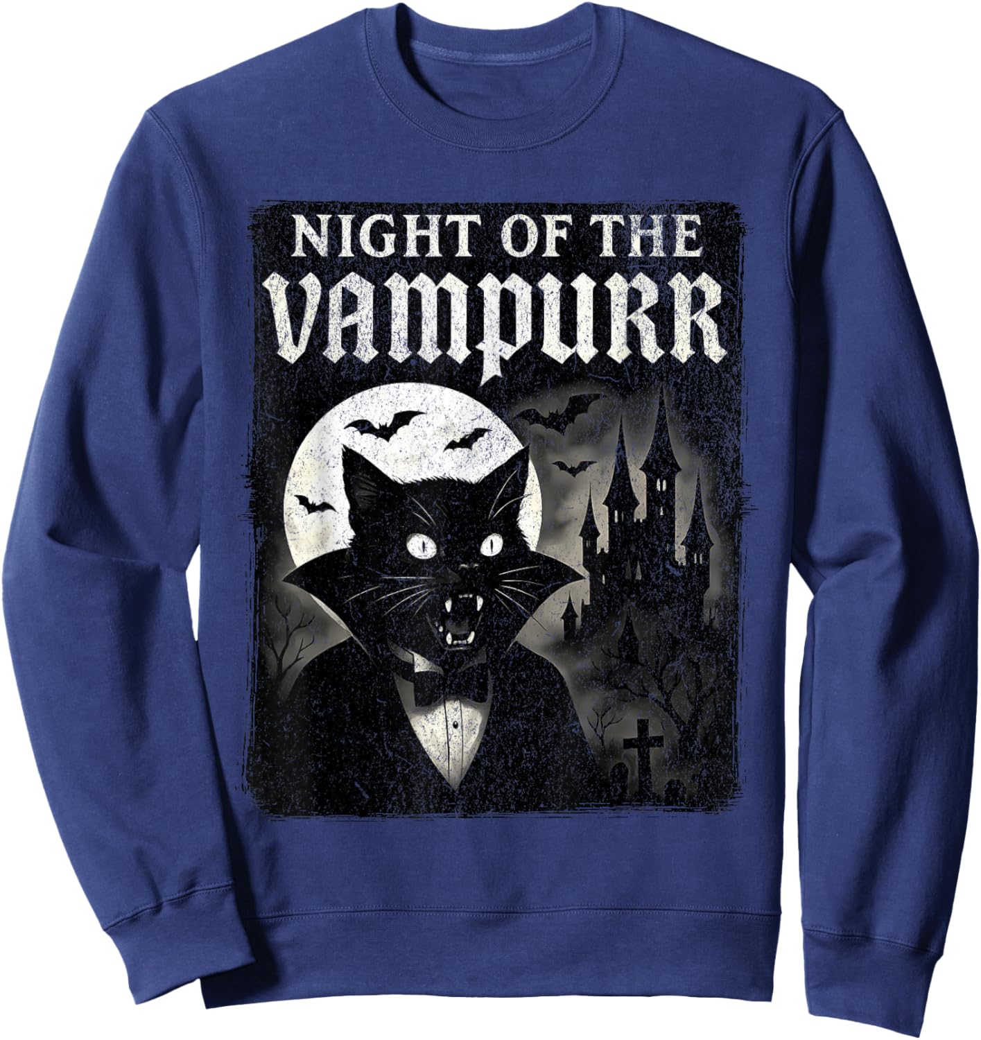 Night of The Vampurr - Halloween Vampire Cat Sweatshirt - Sweatshirt | Navy