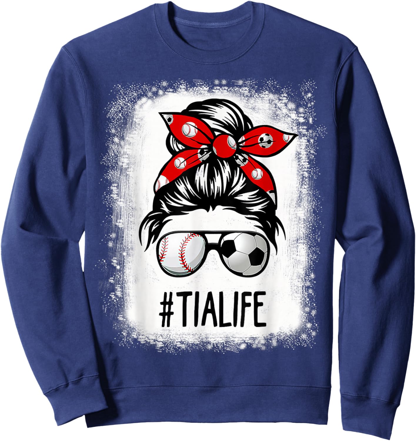 Bleached Tia Life Soccer Messy Bun Baseball Game Day Sweatshirt - Sweatshirt | Navy