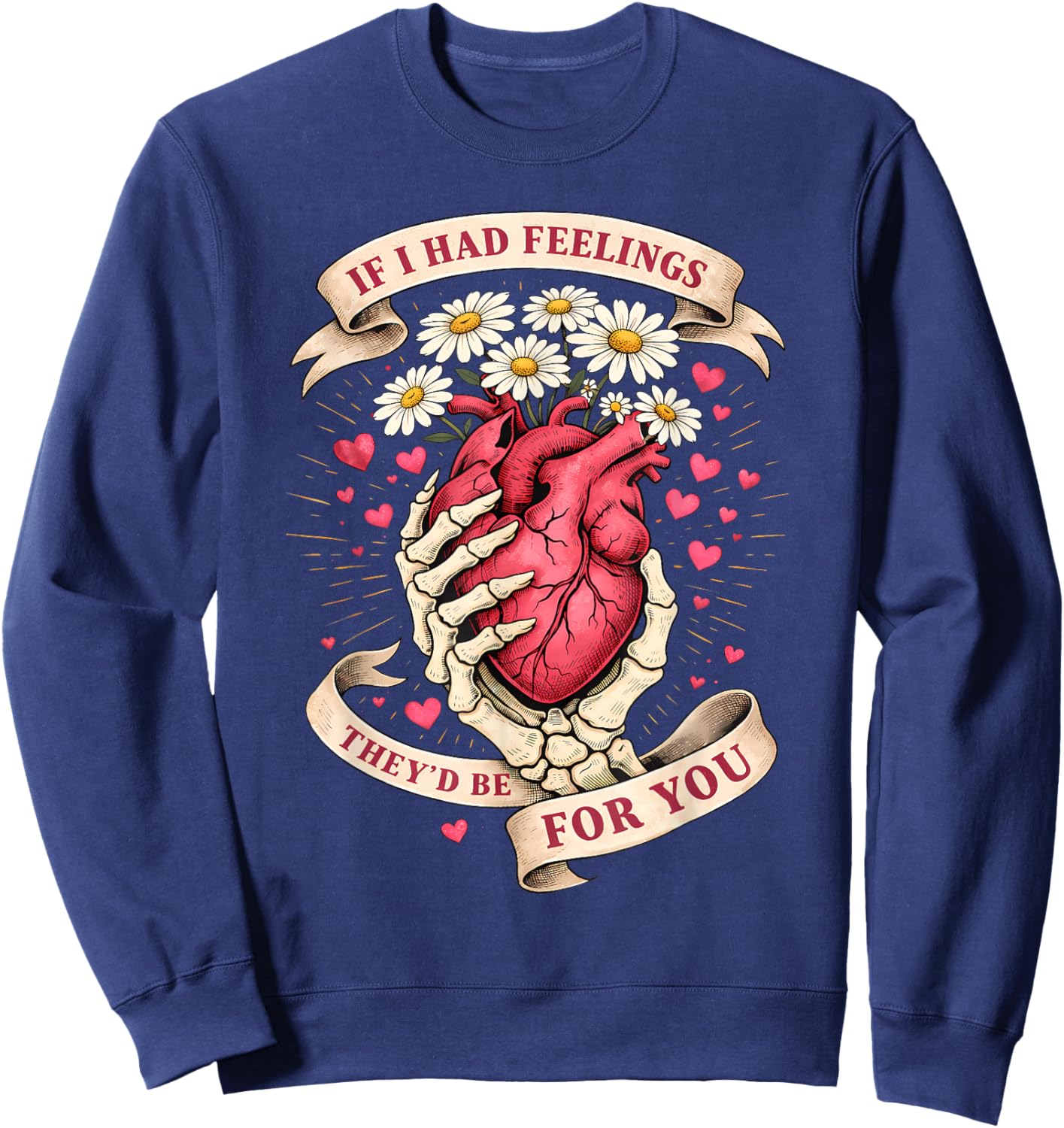Skeleton Hand with Heart Valentines Day Women Sweatshirt - Sweatshirt | Navy
