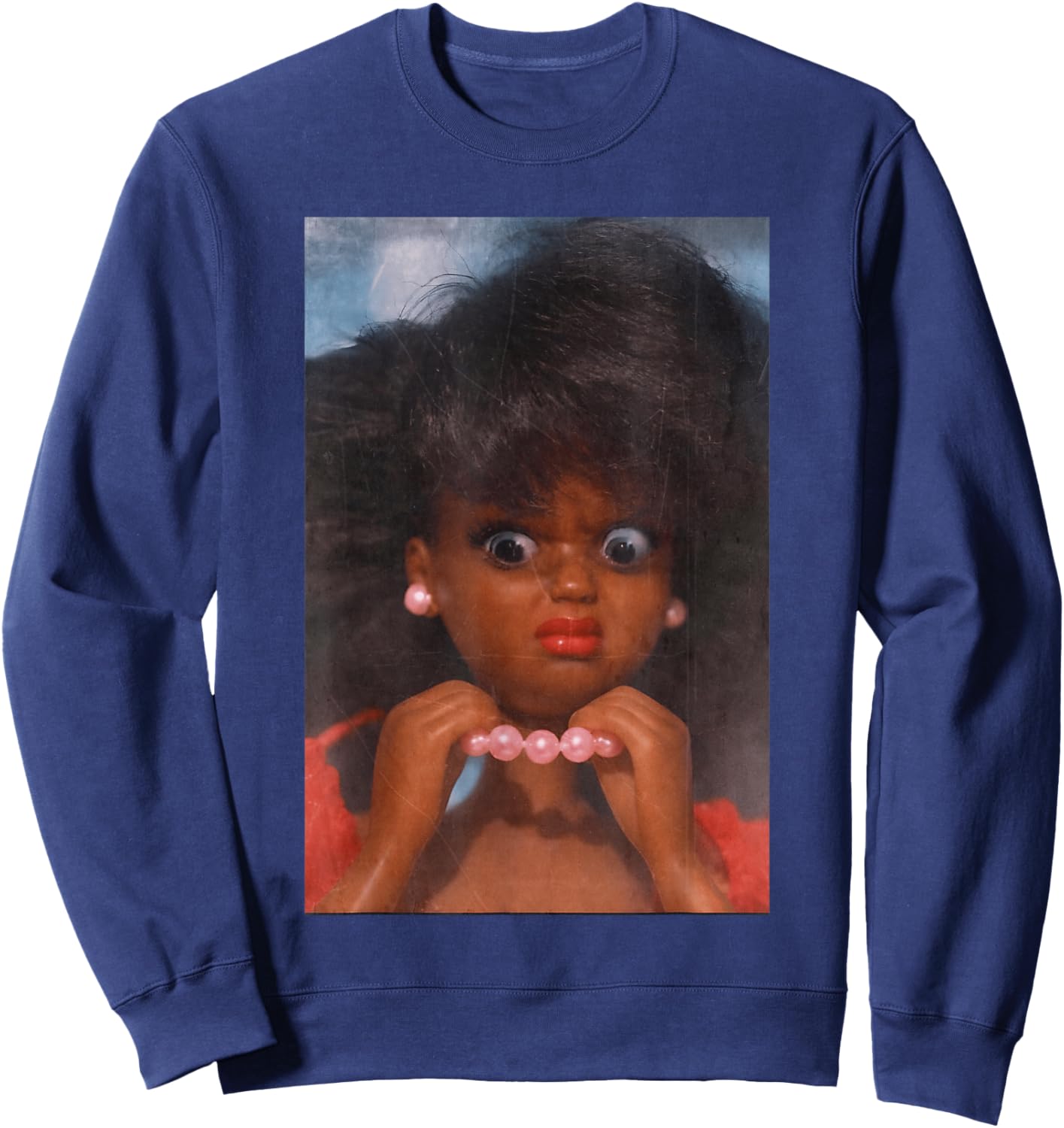 Black Disgusted Doll face Meme Funny Disgusting Joke Sweatshirt - Sweatshirt | Navy