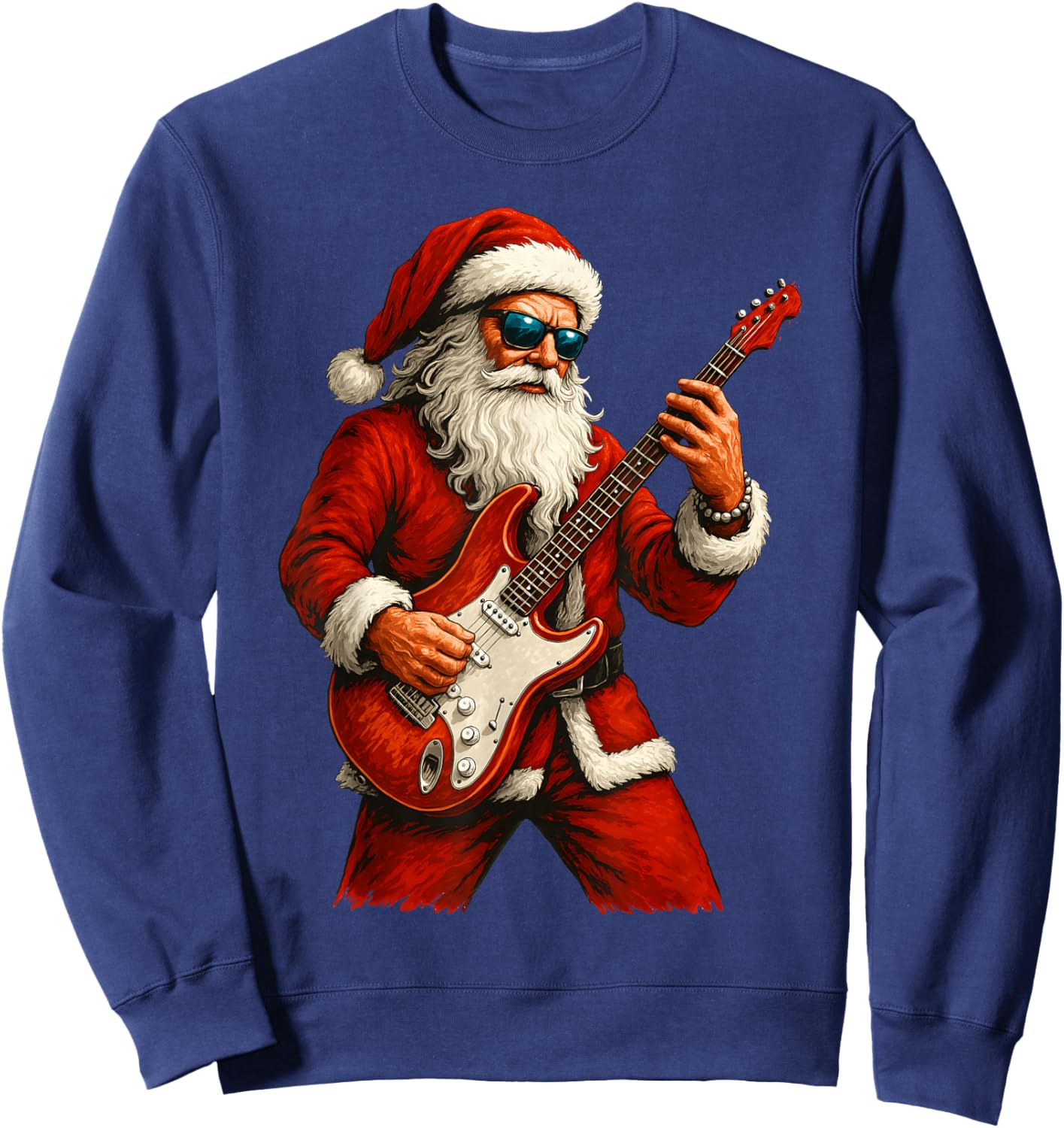 Santa Claus Playing Guitar Funny Christmas Rock Guitar Sweatshirt - Sweatshirt | Navy
