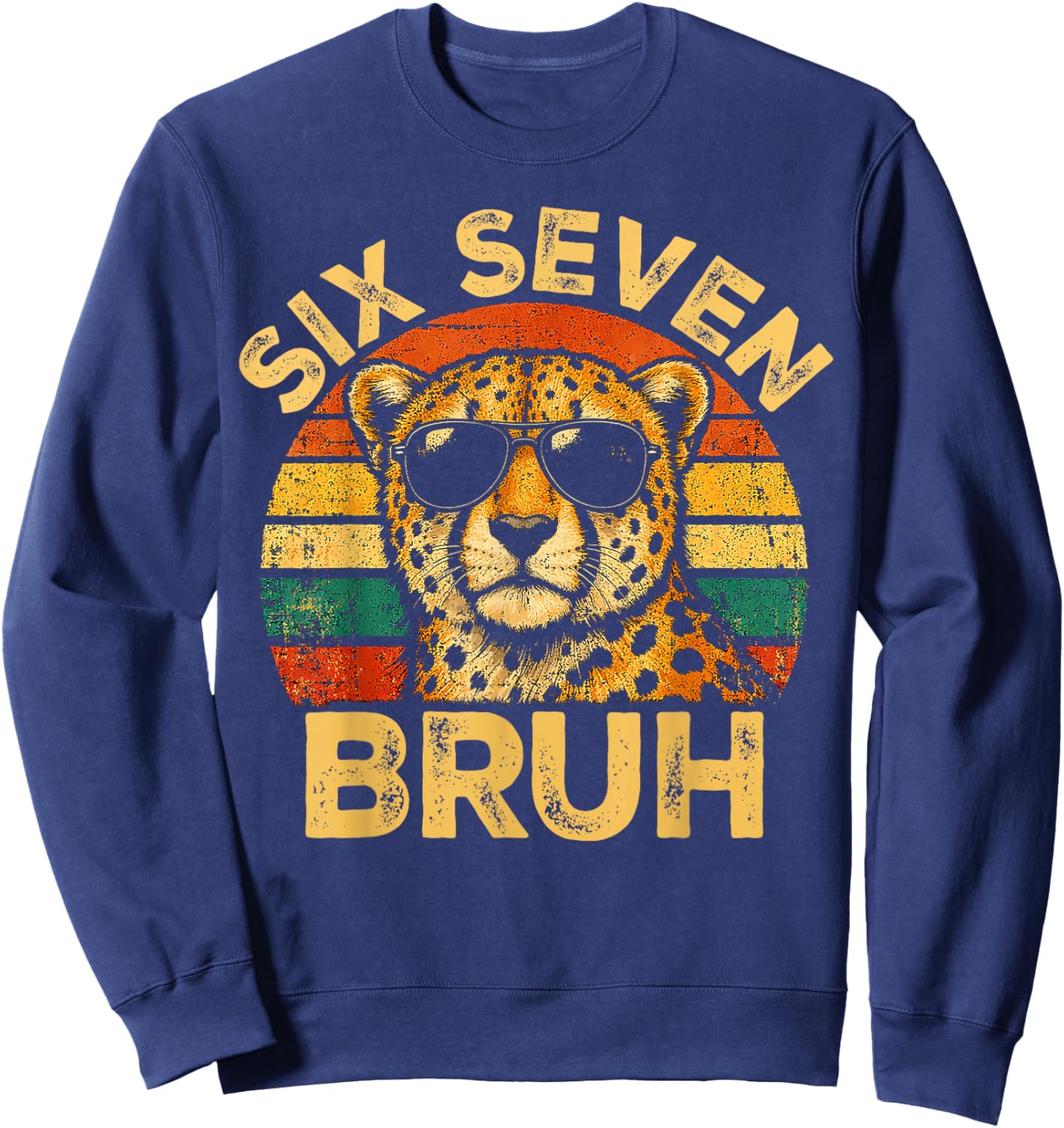 Boys Animal Print Clothes 67 Meme Cheetah Six Seven Bruh Sweatshirt - Sweatshirt | Navy