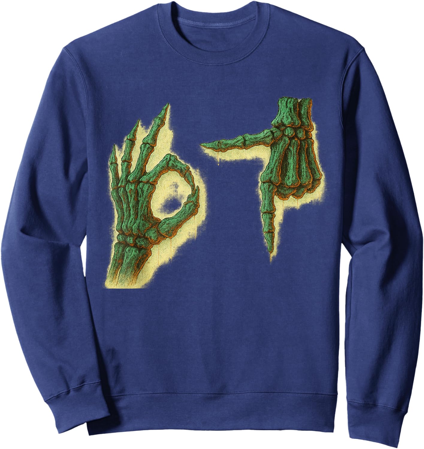 Distressed Skeleton Hands 6 7 Halloween Meme Sweatshirt - Sweatshirt | Navy